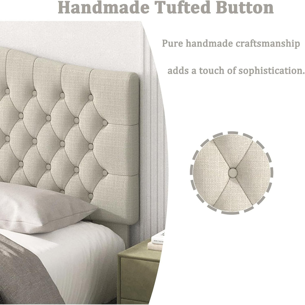 Befurtori King Headboard Only, Upholstered Headboard King Size for Adjustable Bed Linen Tufted Wall Mounted Head Board with Solid Wood Legs, Ivory