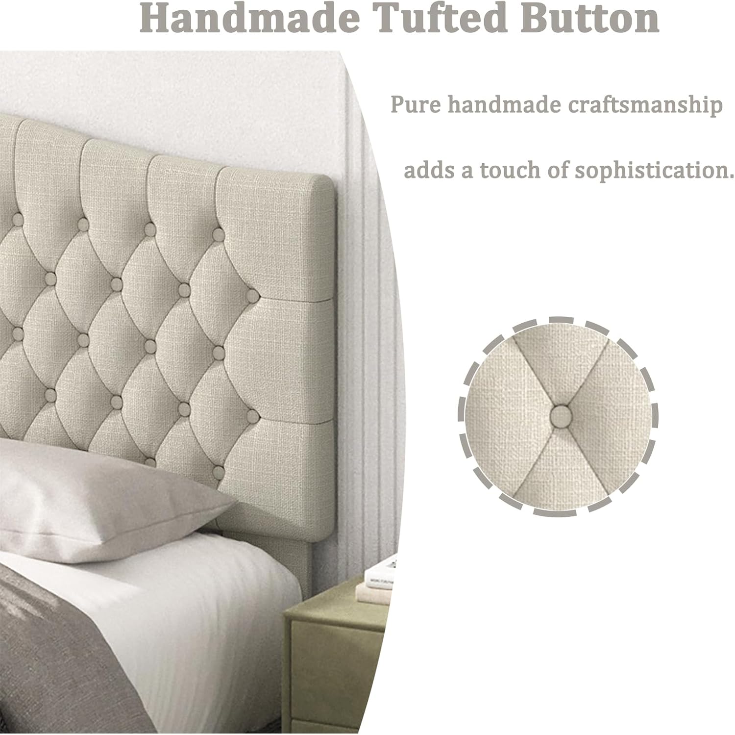 Befurtori King Headboard Only, Upholstered Headboard King Size for Adjustable Bed Linen Tufted Wall Mounted Head Board with Solid Wood Legs, Ivory