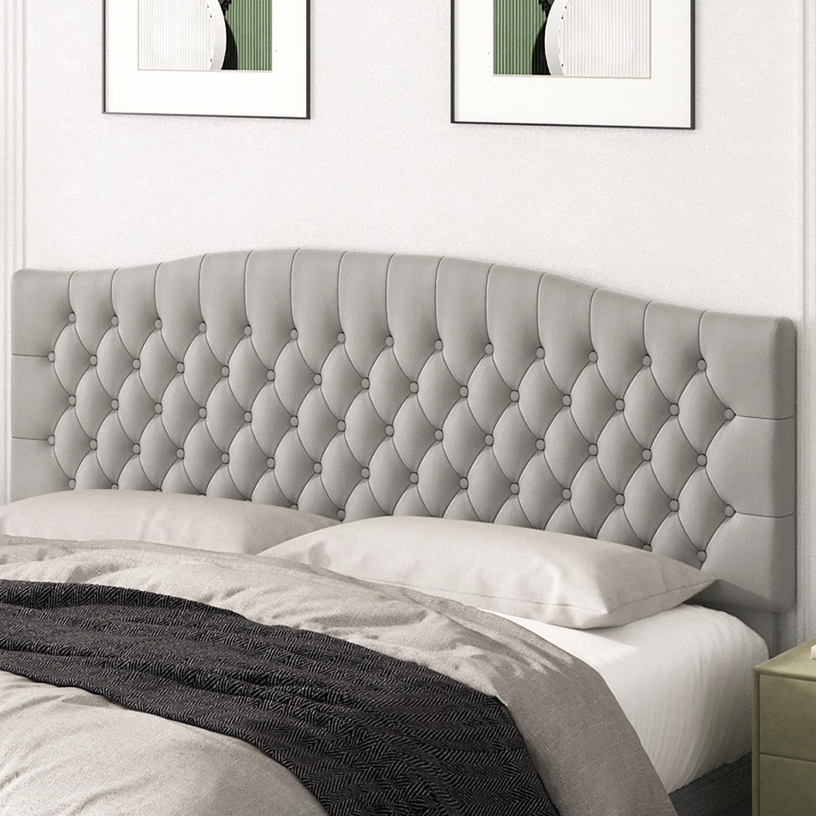 Befurtori King Headboard Only, Upholstered Headboard King Size for Adjustable Bed Linen Tufted Wall Mounted Head Board with Solid Wood Legs, Ivory