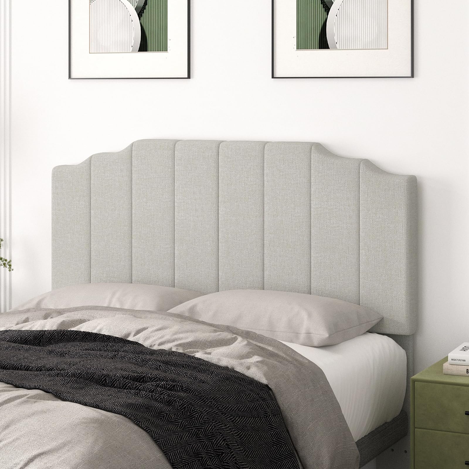 Befurtori King Size Headboard Only, Linen Wall Mounted Headboard King for Adjustable Bed Modern Upholstered Head Board Easy Assembly, Beige