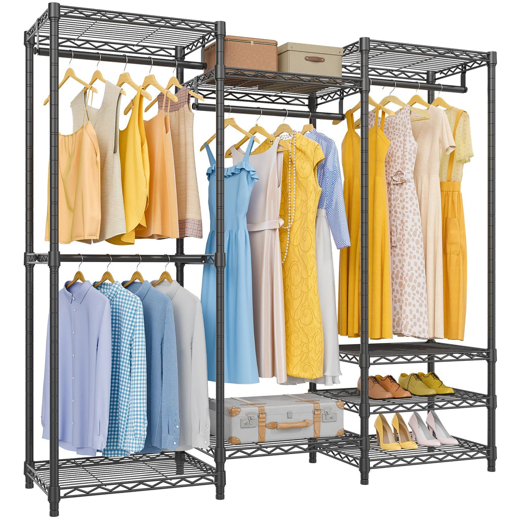 VIPEK V5 Portable Closet Wardrobe Heavy Duty Clothes Rack, Freestanding Clothing Rack with 4 Hang Rods & 8 Shelves, Adjustable Closet Racks, 68.9" L x 15.7" W x 76.4" H, Max Load 890LBS, Black