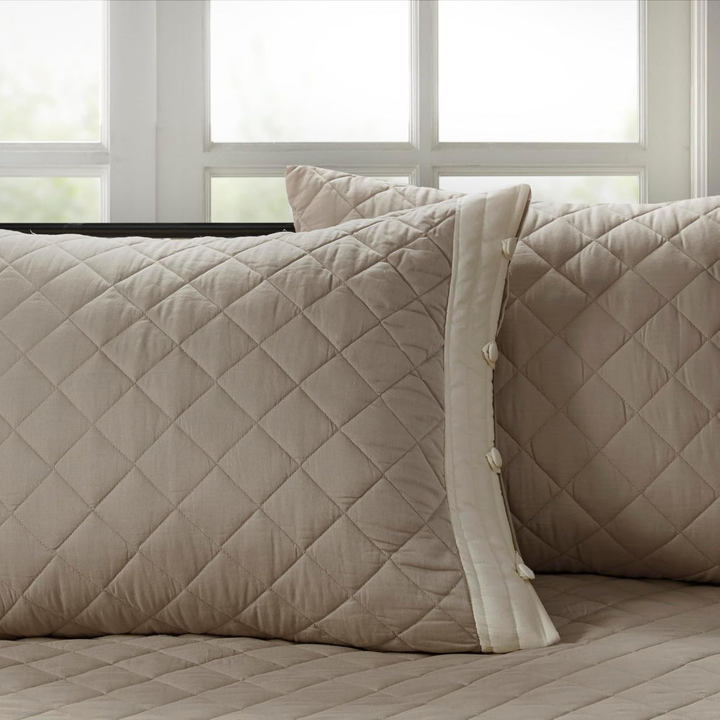 Madison Park 100% Cotton Daybed Cover Set - Trendy Design, All Season Luxury Bedding with Bedskirt, Matching Shams, Decorative Pillow, Diamond Quilted, Khaki 75"x39" 6 Piece