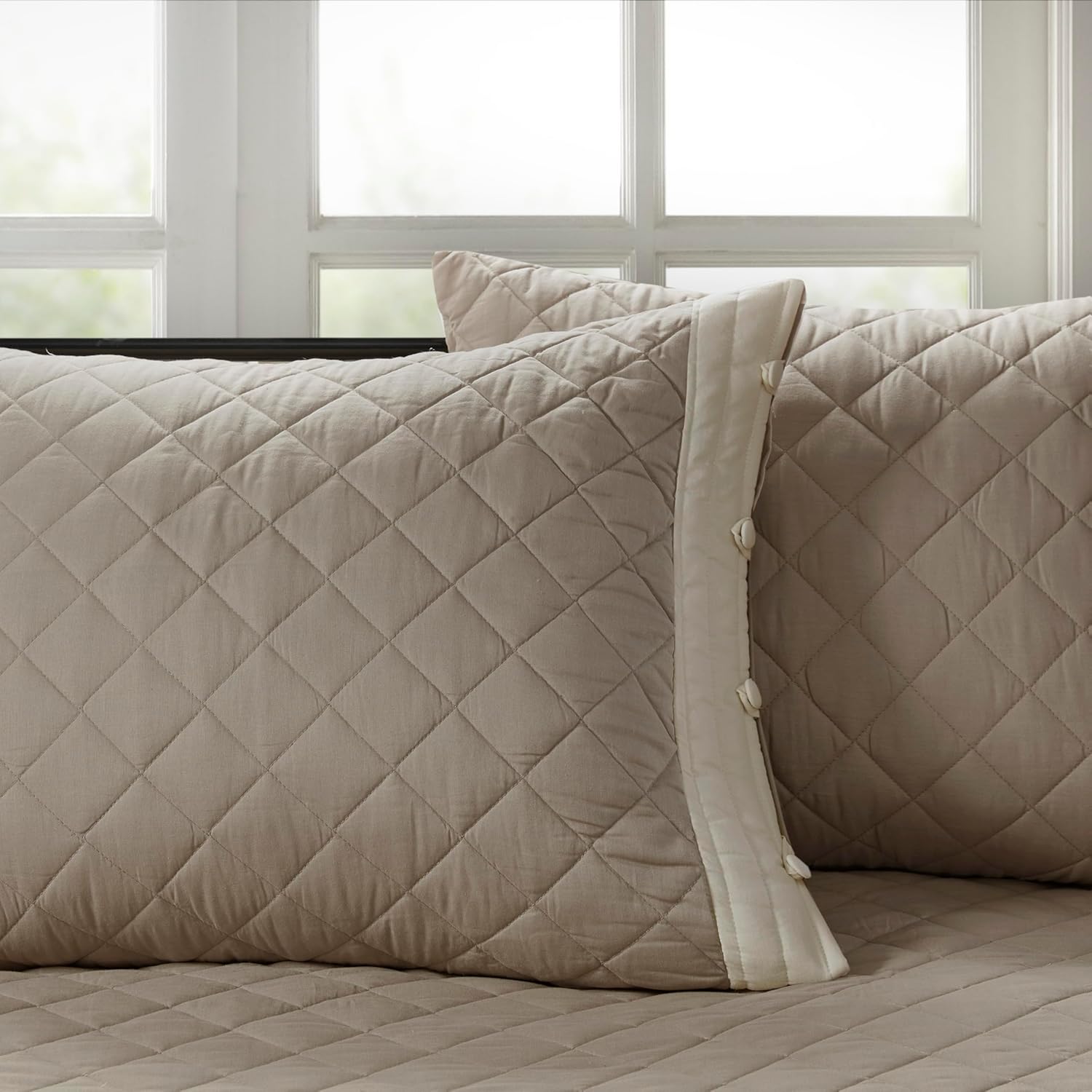 Madison Park 100% Cotton Daybed Cover Set - Trendy Design, All Season Luxury Bedding with Bedskirt, Matching Shams, Decorative Pillow, Diamond Quilted, Khaki 75"x39" 6 Piece