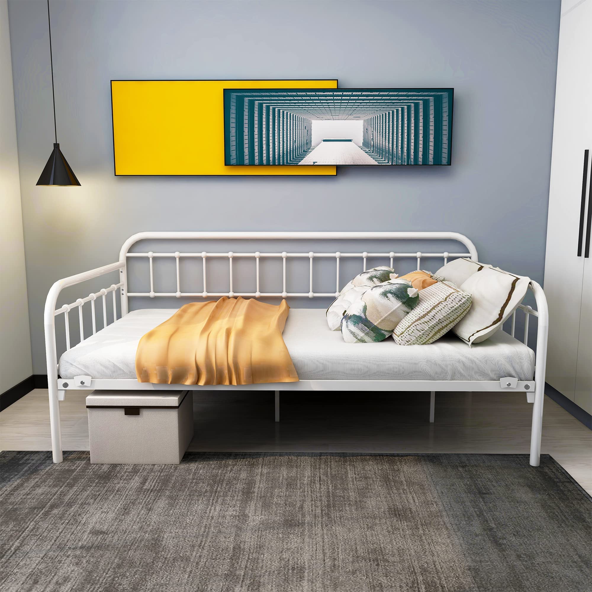 HOMERECOMMEND Metal Daybed Frame Heavy Duty Metal Slats Sofa Bed Platform Mattress Foundation Twin Day Bed Black Sanded Color