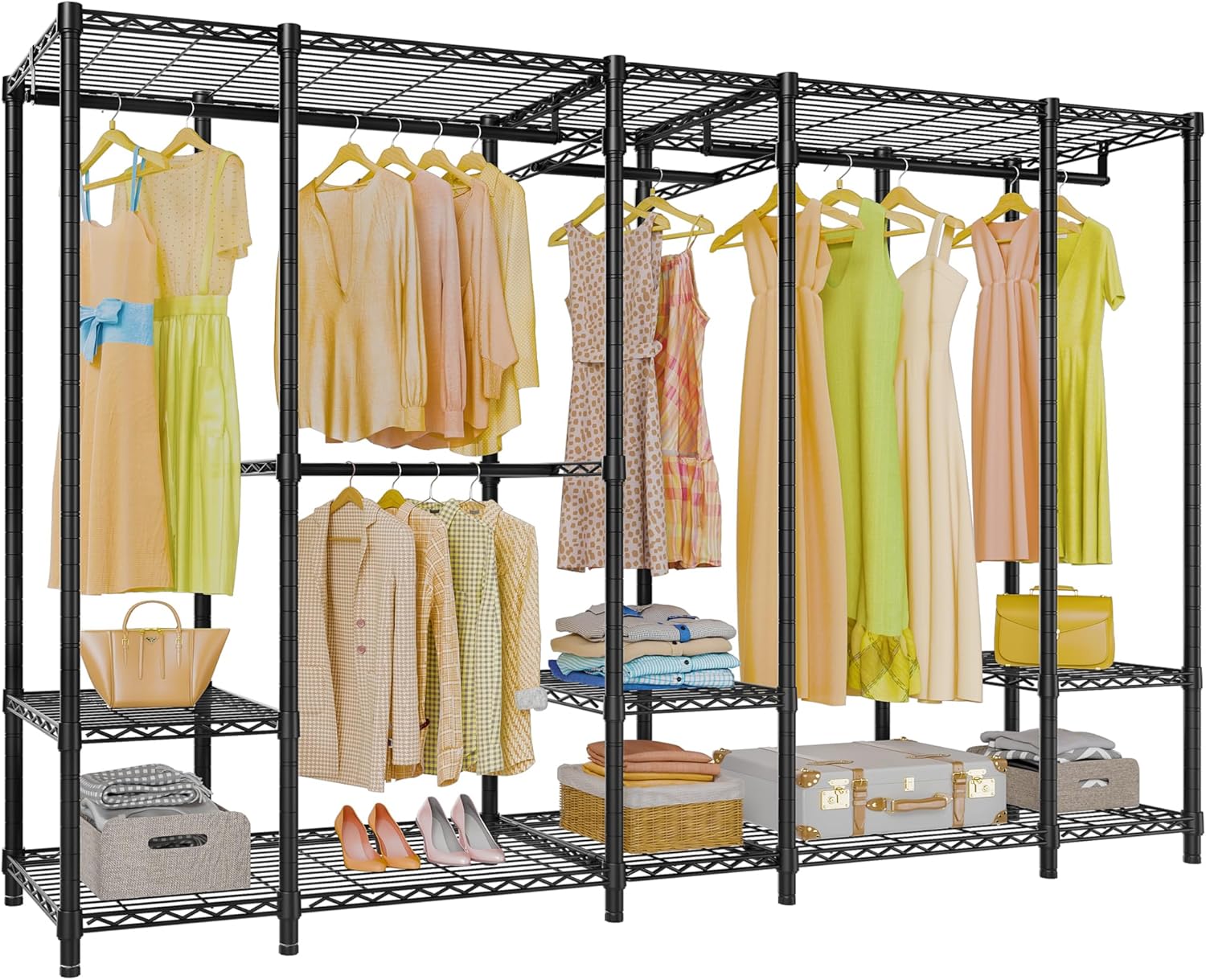 VIPEK V50 Extra Large Closet Rack Heavy Duty Garment Rack Freestanding Wardrobe with Shelves, Portable Metal Clothing Rack for Hanging Clothes, Adjustable Open Closet System, 1300 lb Capacity, Black