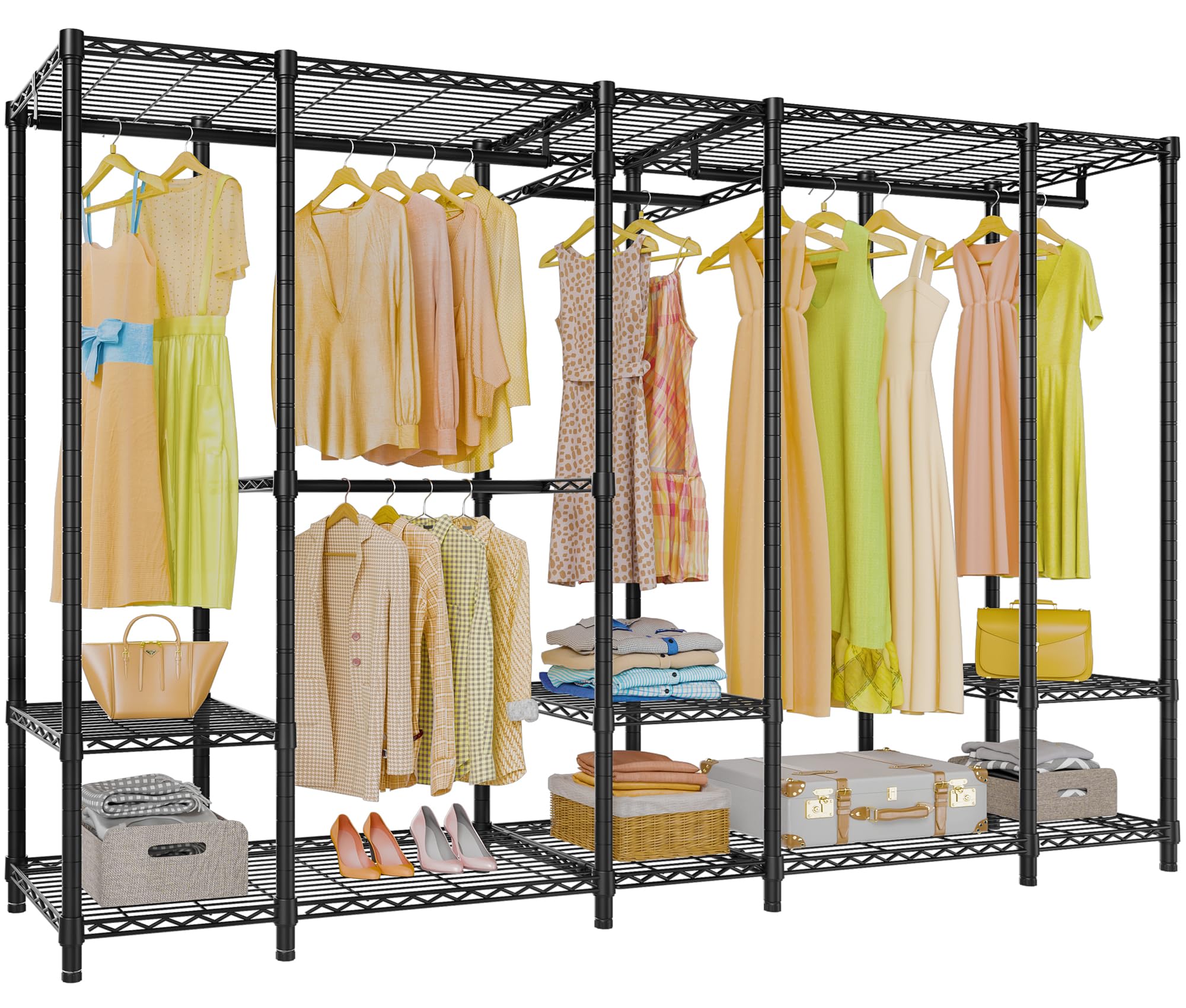 VIPEK V50 Extra Large Closet Rack Heavy Duty Garment Rack Freestanding Wardrobe with Shelves, Portable Metal Clothing Rack for Hanging Clothes, Adjustable Open Closet System, 1300 lb Capacity, Black
