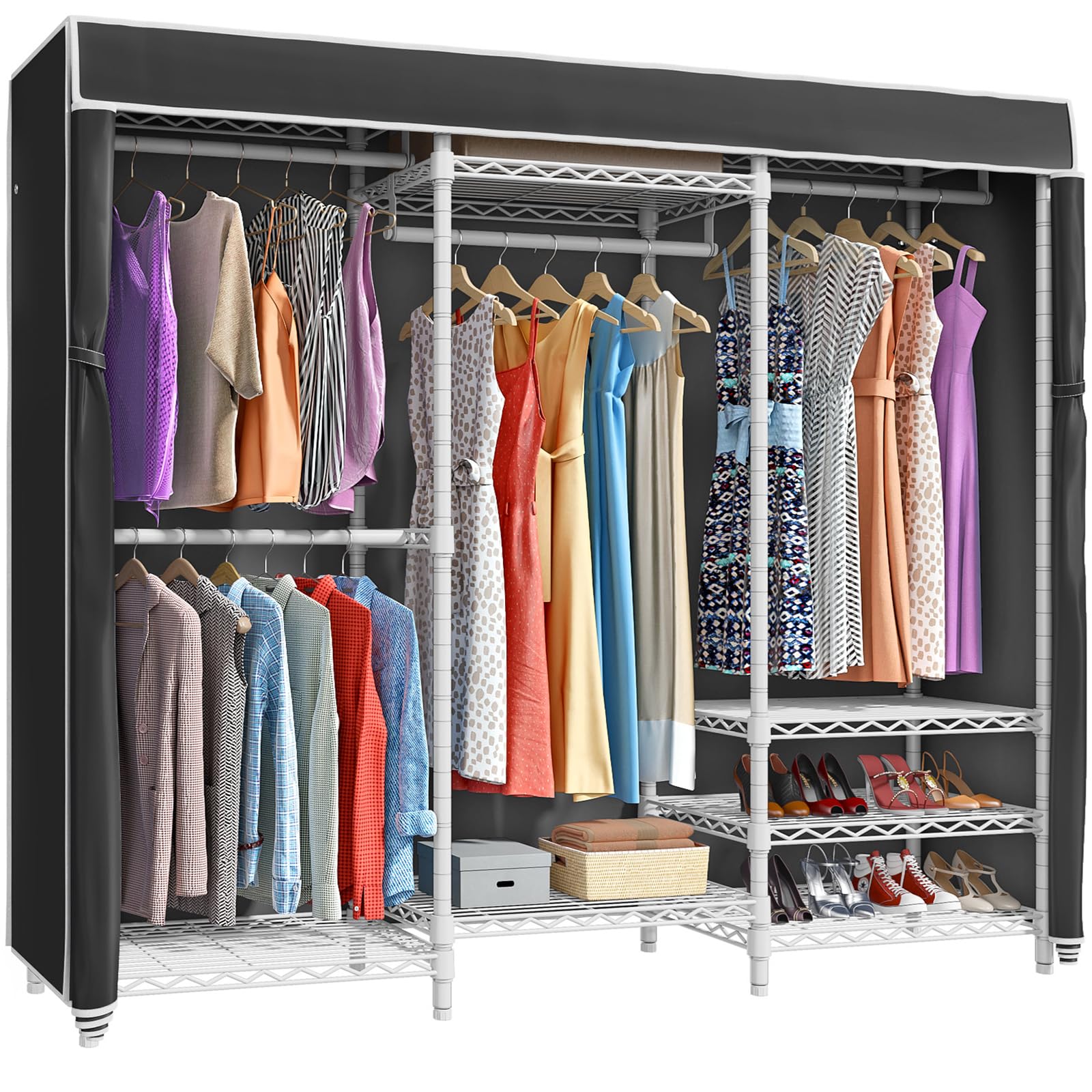 VIPEK V5C Heavy Duty Covered Clothes Rack Portable Closet Rack, Black Metal Clothing Rack with Black Upgarded Polyester Cover, Adjustable Custom Freestanding Closet Wardrobe, Max Load 800LBS