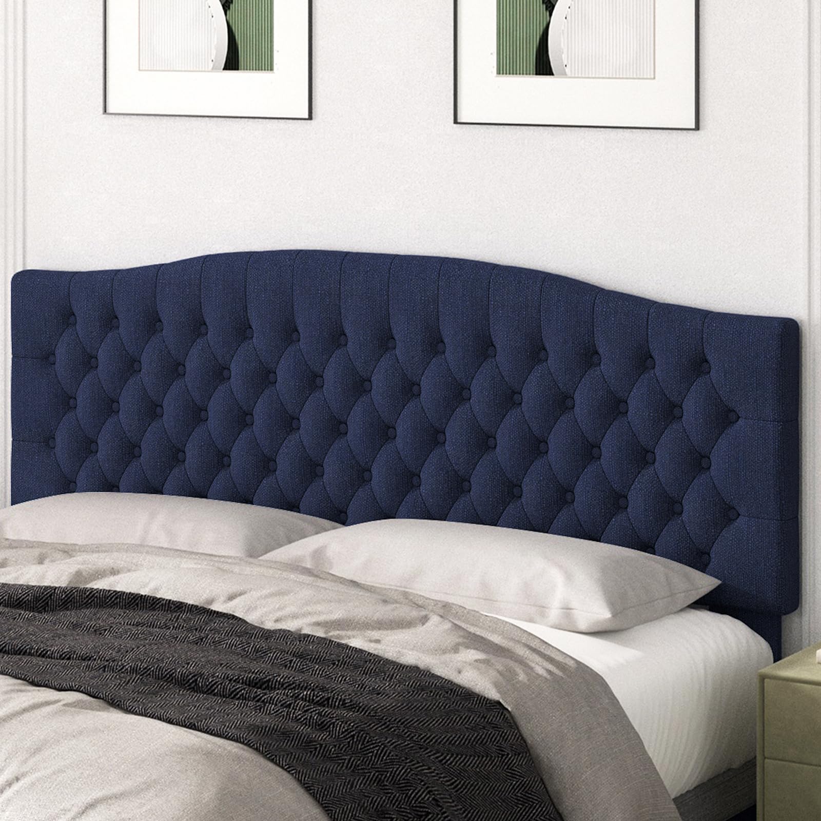 Befurtori King Headboard Only, Upholstered Headboard King Size for Adjustable Bed Linen Tufted Wall Mounted Head Board with Solid Wood Legs, Ivory