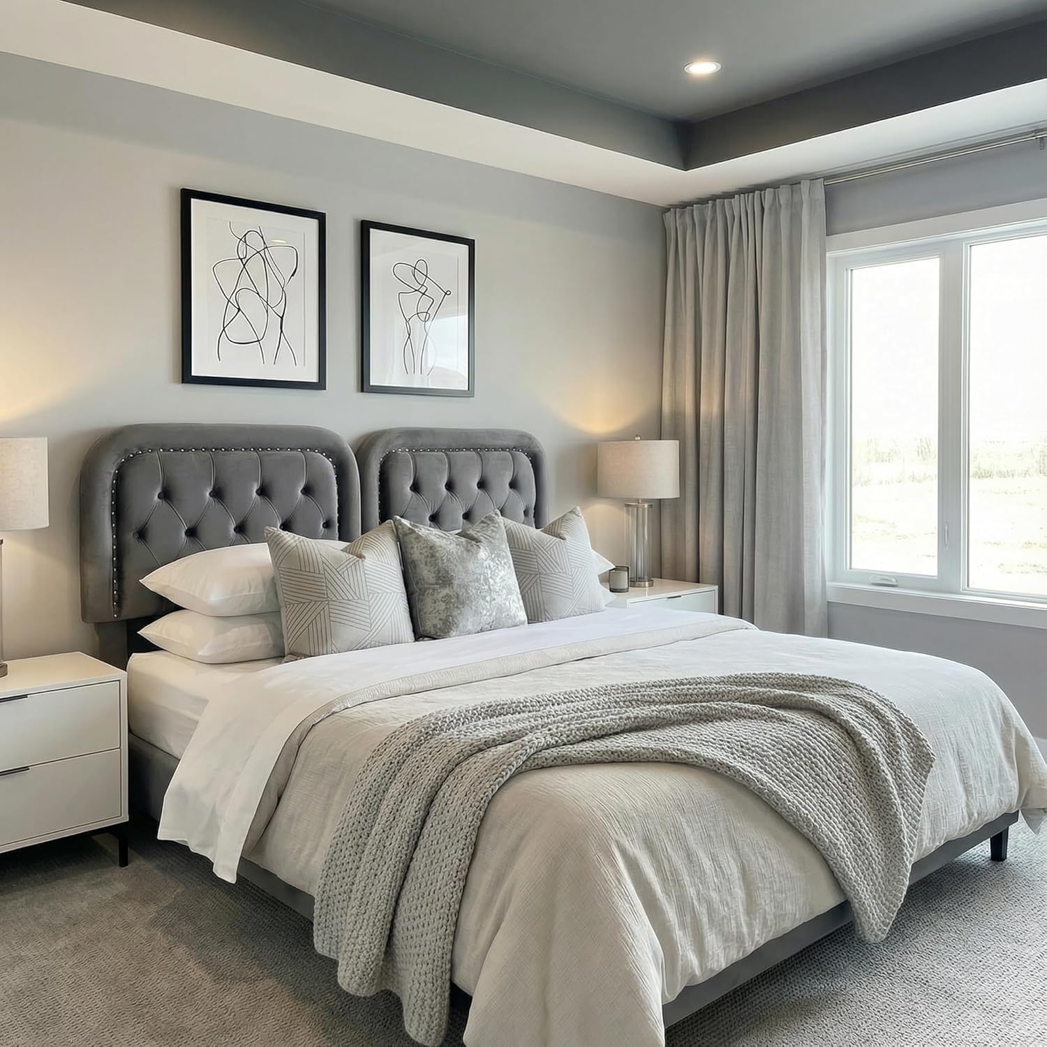 Tufted Upholstered Headboard Queen Size, Button Adjustable Height Head Board Only, Sturdy and Durable Solid Wood with Nailhead Trim, Ideal for Bedroom, Dorm, Guest Room, Gray | Luxurious Velvet, Sturdy Construction, Versatile Decor