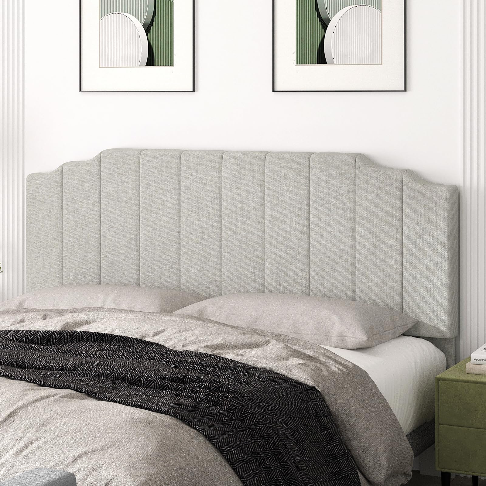 Befurtori King Size Headboard Only, Linen Wall Mounted Headboard King for Adjustable Bed Modern Upholstered Head Board Easy Assembly, Beige