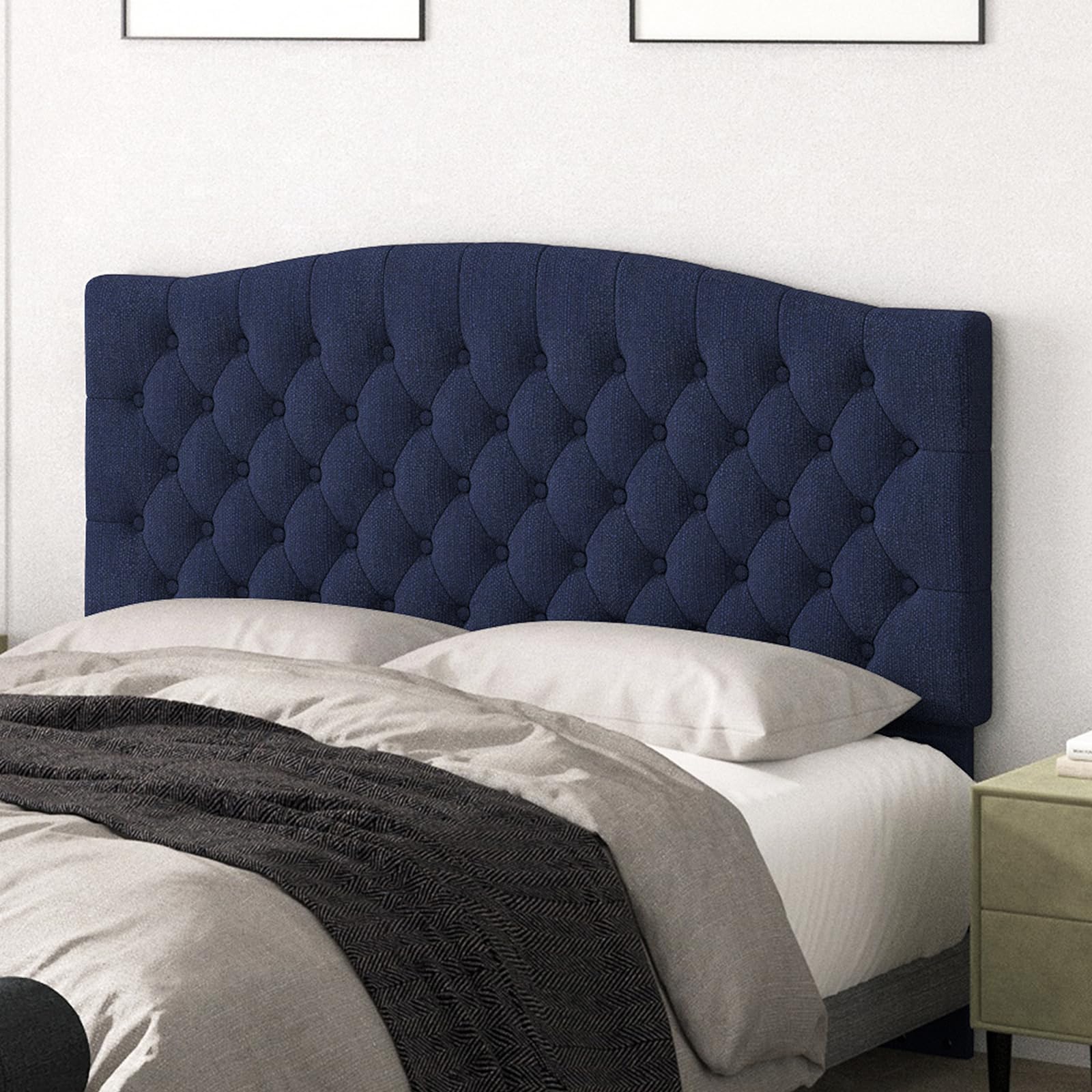 Befurtori King Headboard Only, Upholstered Headboard King Size for Adjustable Bed Linen Tufted Wall Mounted Head Board with Solid Wood Legs, Ivory