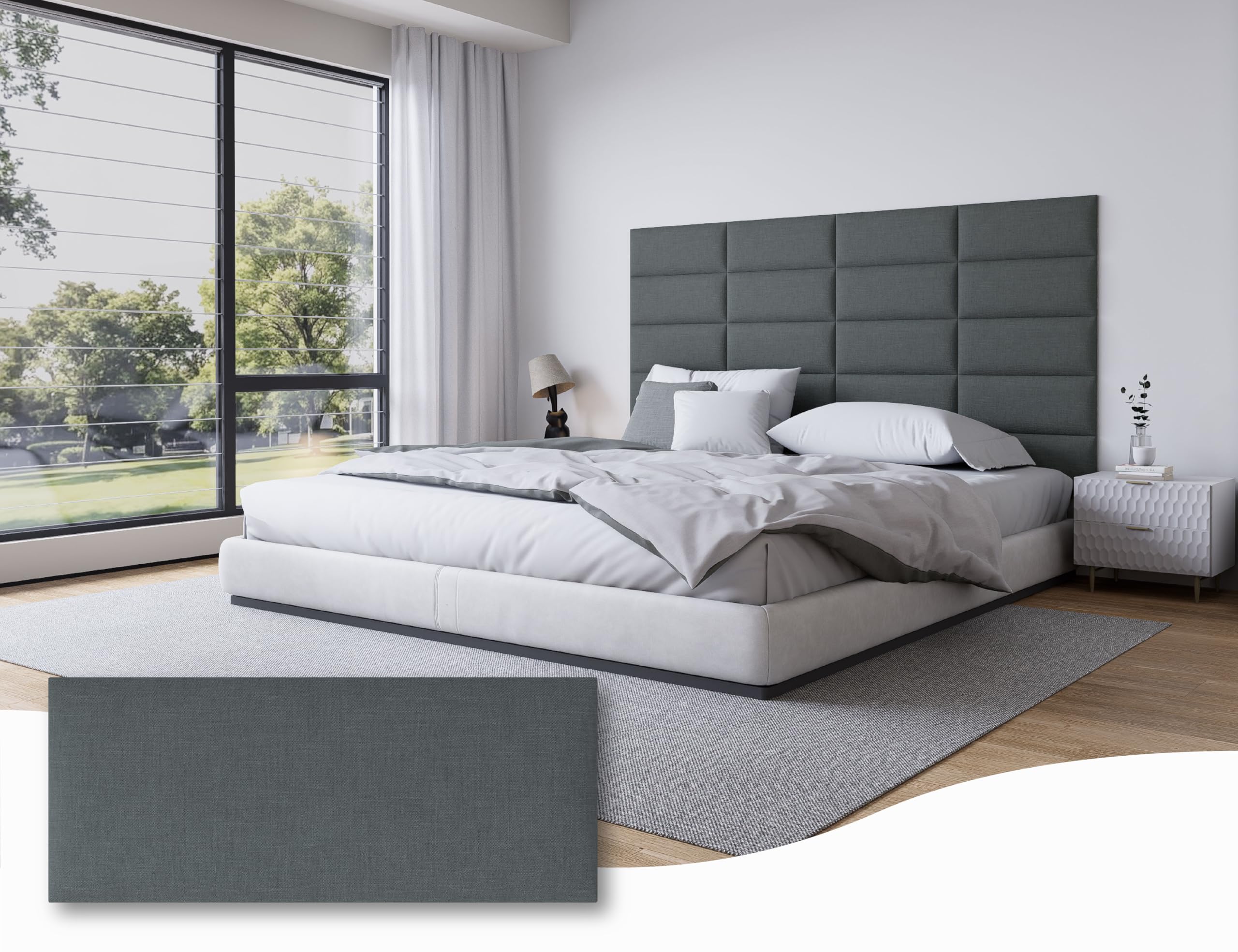 Peel and Stick Upholstered Wall Mounted Headboard Queen Size, 9 Panels Tufted Fabric Headboard,Wall Mounted Headboards, Interior Wall Panels for Bedroom, 10"x24" Dark Grey