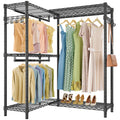 VIPEK L4 Garment Rack L Shaped Clothes Rack for Corner, Freestanding Portable Wardrobe Closet Heavy Duty Clothing Rack with 3 Hanging Rods & 2 Side Hooks, 43.3"Lx29.1"Wx76.4"H, Max Load 810LBS, Black