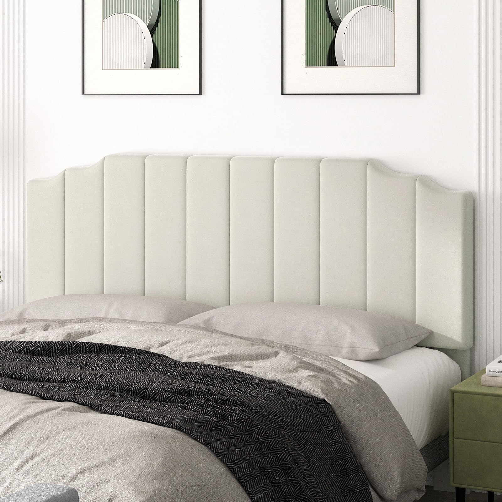 Befurtori King Size Headboard Only, Linen Wall Mounted Headboard King for Adjustable Bed Modern Upholstered Head Board Easy Assembly, Beige
