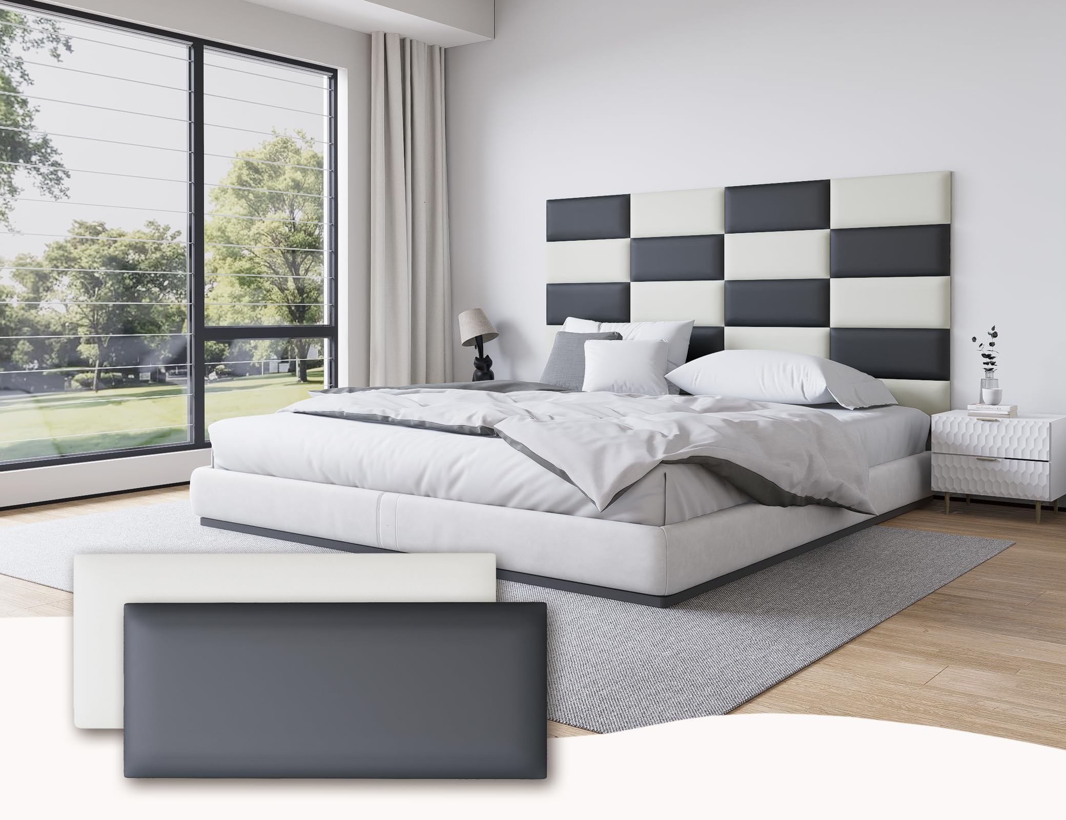 Peel and Stick Upholstered Wall Mounted Headboard Queen Size, 9 Panels Tufted Fabric Headboard,Wall Mounted Headboards, Interior Wall Panels for Bedroom, 10"x24" Dark Grey