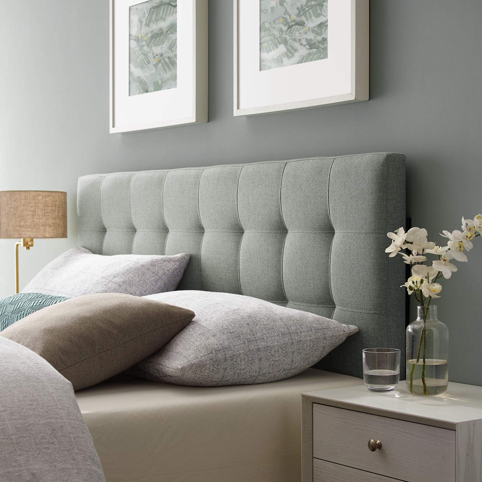 Modway Lily Tufted Linen Fabric Upholstered Full Headboard in Beige
