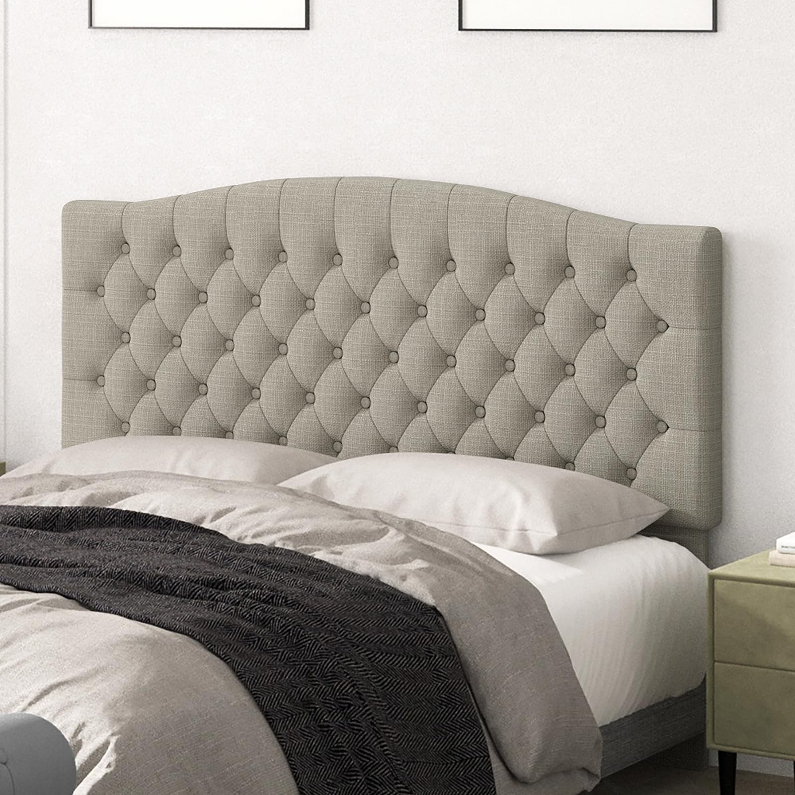 Befurtori King Headboard Only, Upholstered Headboard King Size for Adjustable Bed Linen Tufted Wall Mounted Head Board with Solid Wood Legs, Ivory