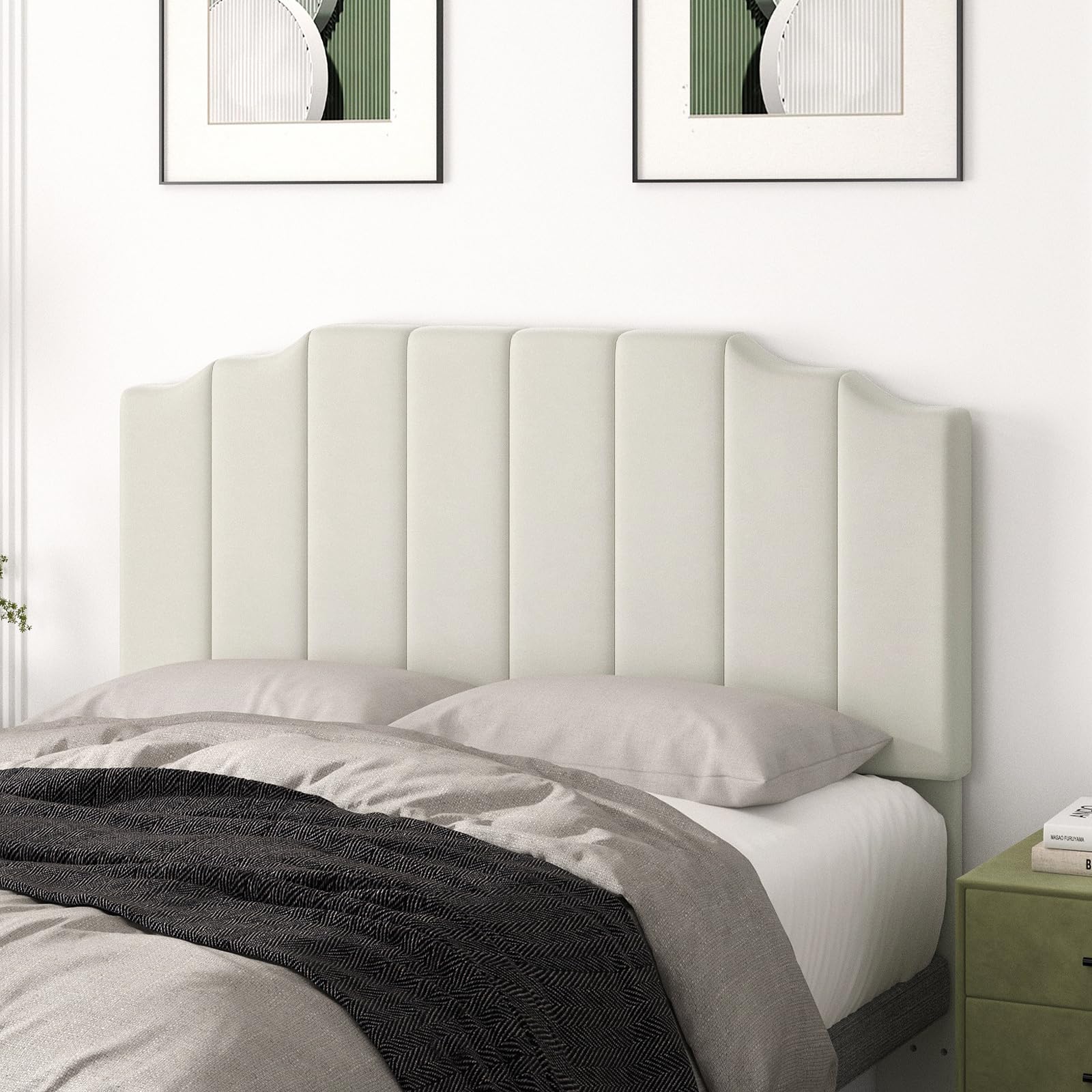 Befurtori King Size Headboard Only, Linen Wall Mounted Headboard King for Adjustable Bed Modern Upholstered Head Board Easy Assembly, Beige