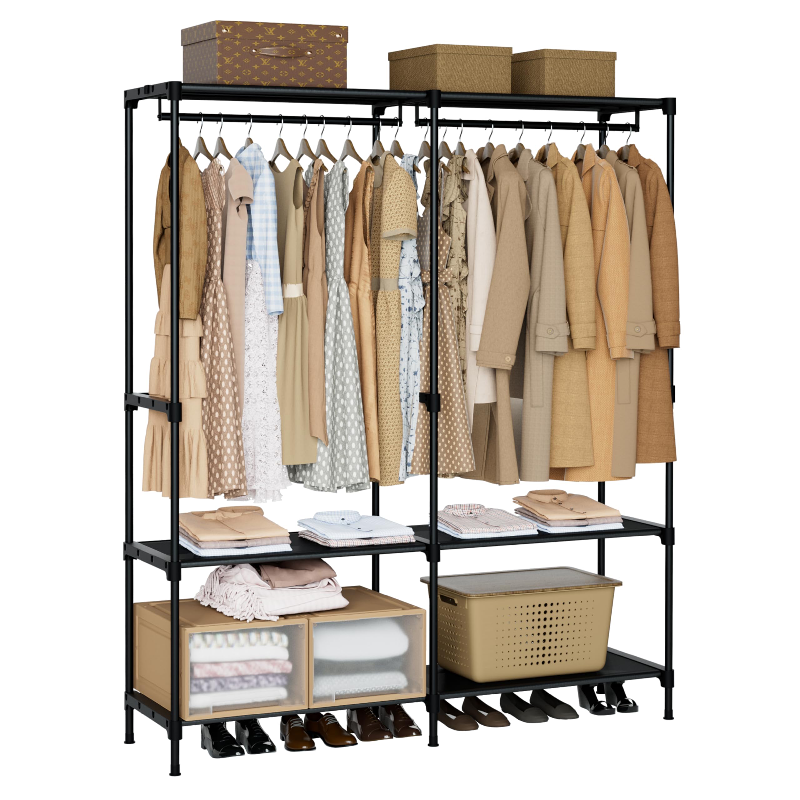 CASAMAYA Clothes Rack, Portable Closet, 80.7 Inch Extra Large Capacity Wardrobe Closet, Clothes Storage Organizer with Shelves and 5 Hanging Rods, Easy to Assembly, Black PCT036B01