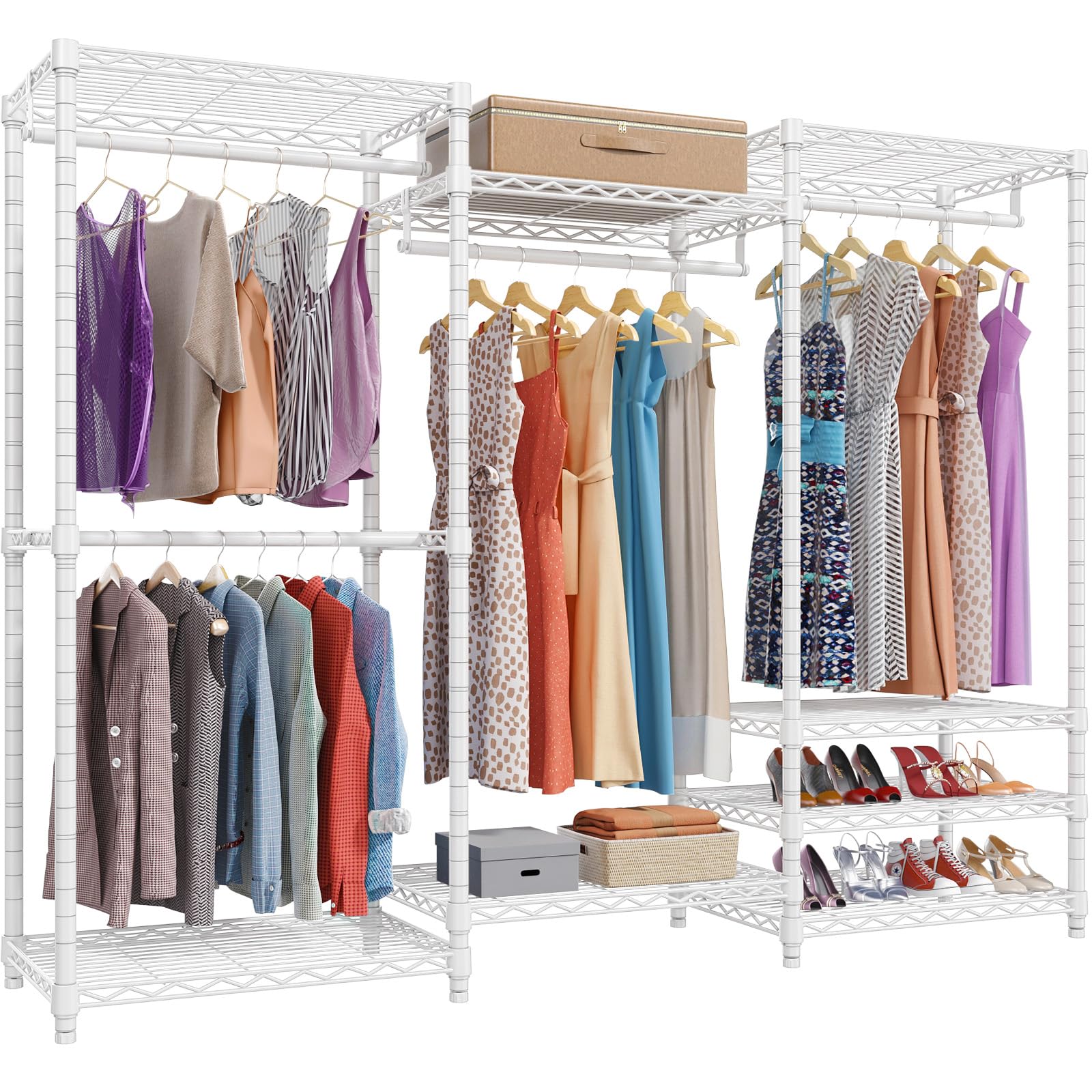 VIPEK V5 Portable Closet Wardrobe Heavy Duty Clothes Rack, Freestanding Clothing Rack with 4 Hang Rods & 8 Shelves, Adjustable Closet Racks, 68.9" L x 15.7" W x 76.4" H, Max Load 890LBS, Black