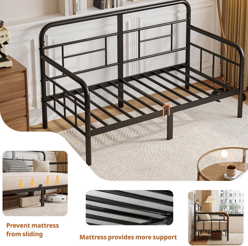 Twin Daybed with Headboard,Sofa Day Bed Frame, Heavy Duty Sturdy Metal Slats for Bedroom,Guest Room,Living Room, Easy Assembly, Modern,Space Saving,Black