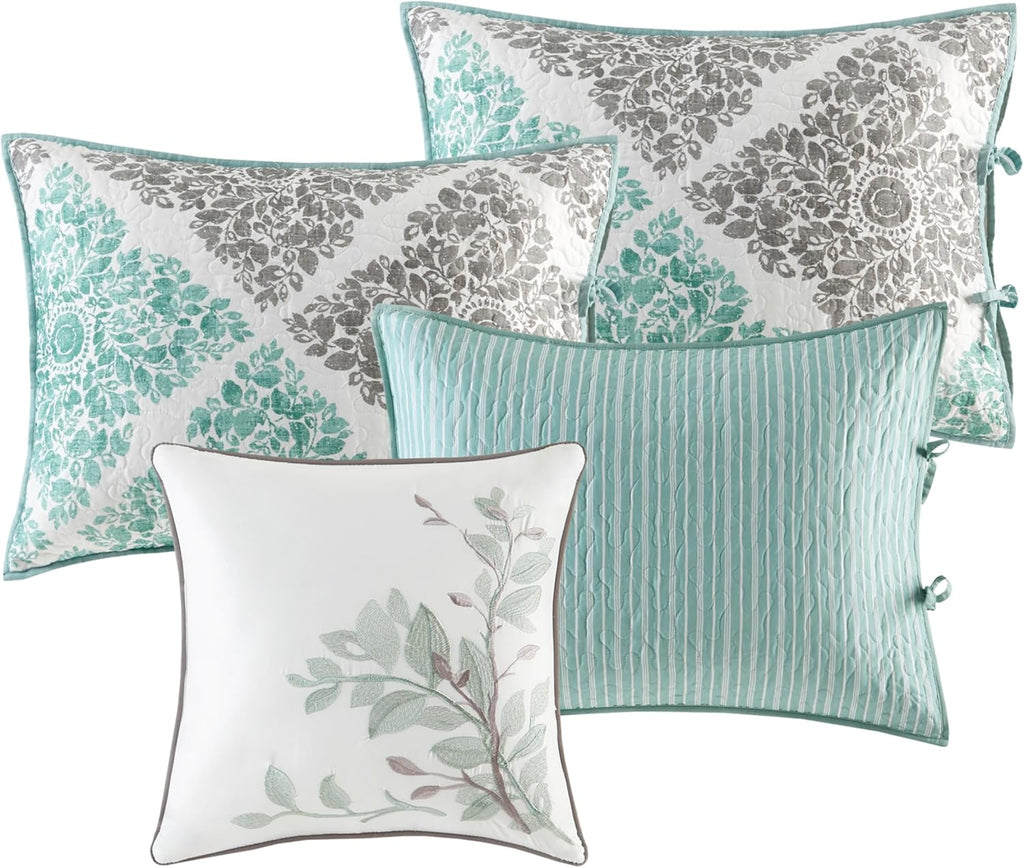Madison Park Daybed Cover Set - Double Sided Quilting Casual Design, All Season Bedding with Bedskirt, Matching Shams, Decorative Pillow, 75"x39", Diamond Aqua 6 Piece