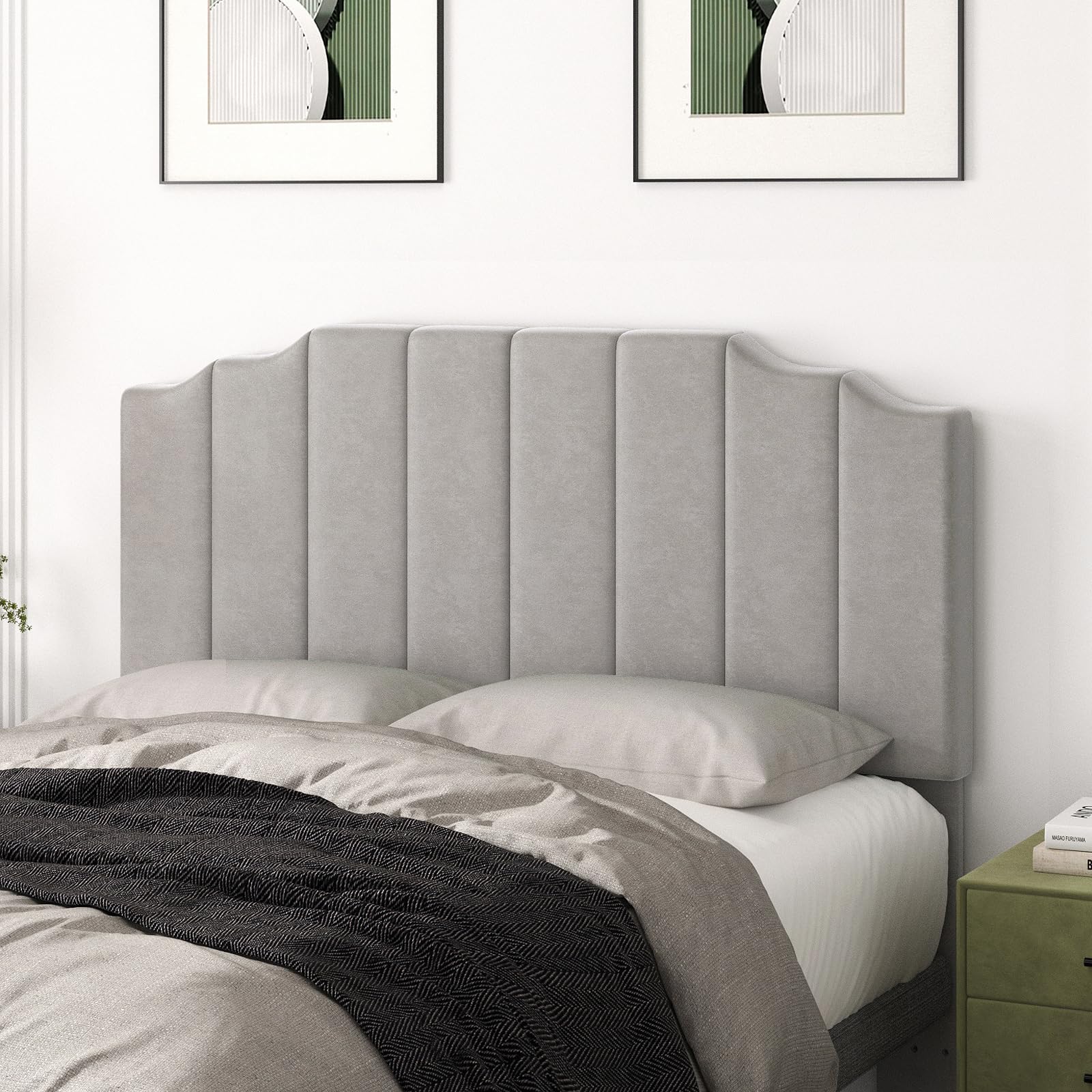 Befurtori King Size Headboard Only, Linen Wall Mounted Headboard King for Adjustable Bed Modern Upholstered Head Board Easy Assembly, Beige