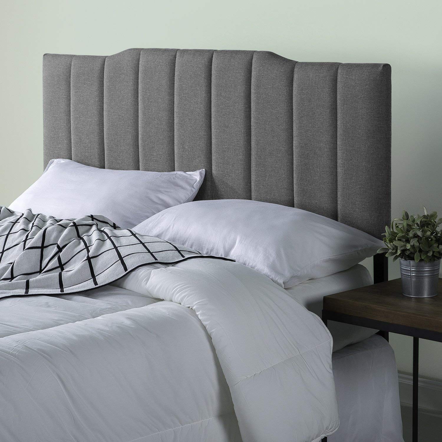 Zinus Satish Upholstered Headboard, Channel Stitched Upholstery, Easy Assembly, Full, Grey