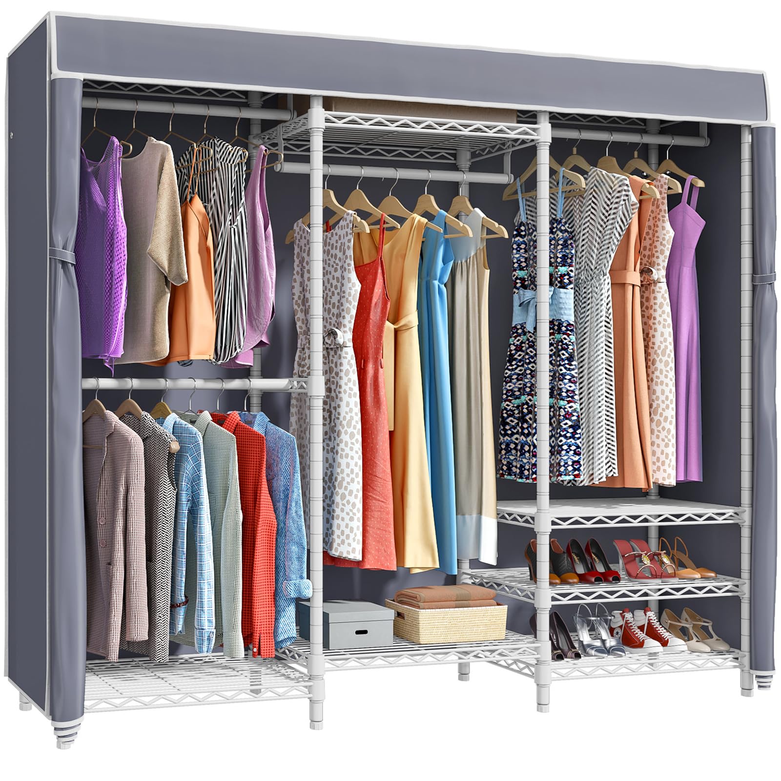 VIPEK V5C Heavy Duty Covered Clothes Rack Portable Closet Rack, Black Metal Clothing Rack with Black Upgarded Polyester Cover, Adjustable Custom Freestanding Closet Wardrobe, Max Load 800LBS