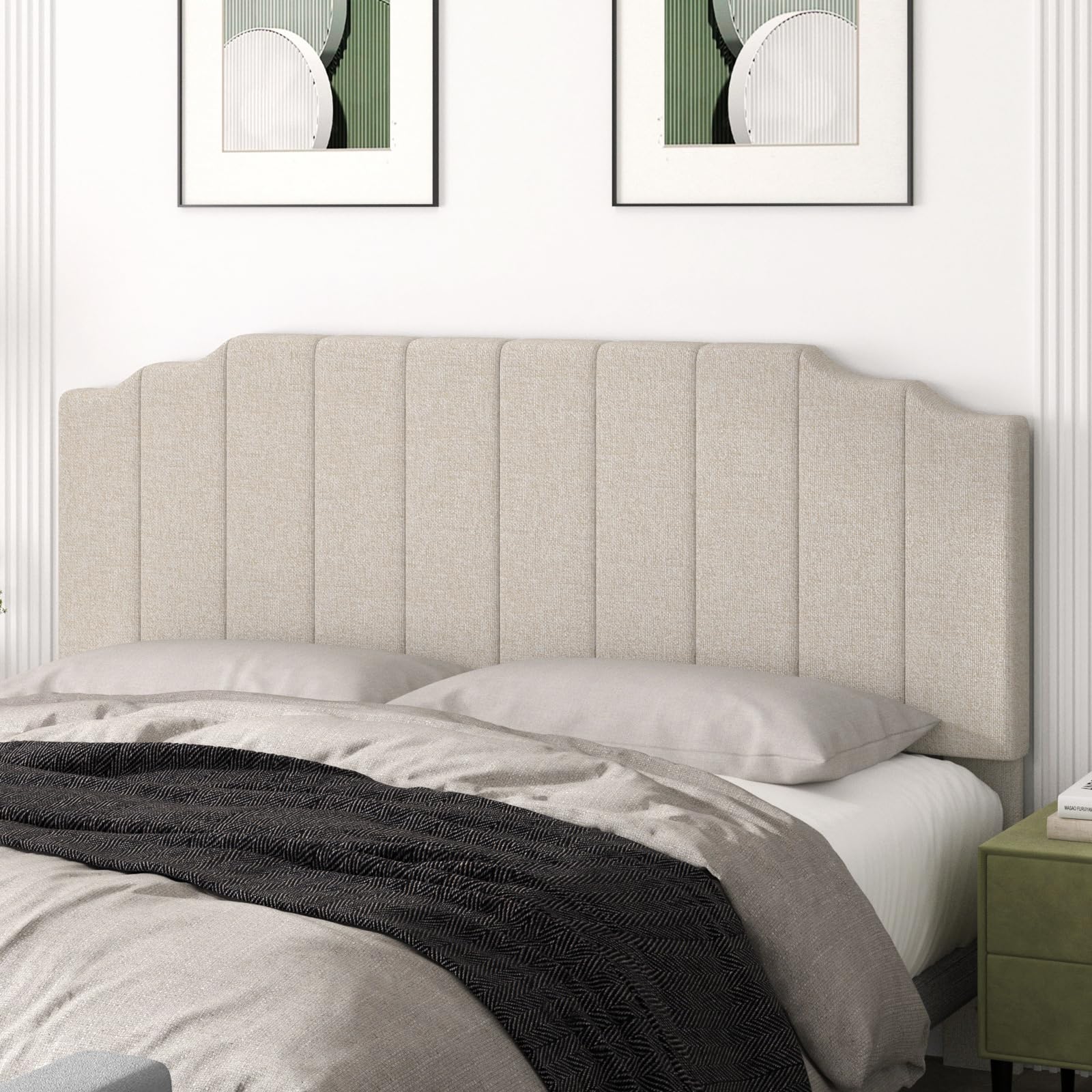 Befurtori King Size Headboard Only, Linen Wall Mounted Headboard King for Adjustable Bed Modern Upholstered Head Board Easy Assembly, Beige