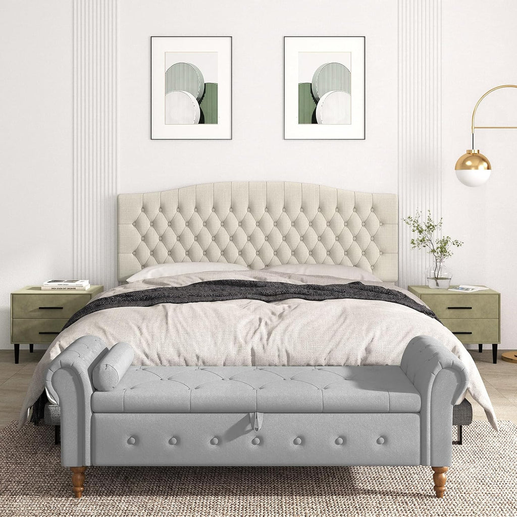 Befurtori King Headboard Only, Upholstered Headboard King Size for Adjustable Bed Linen Tufted Wall Mounted Head Board with Solid Wood Legs, Ivory