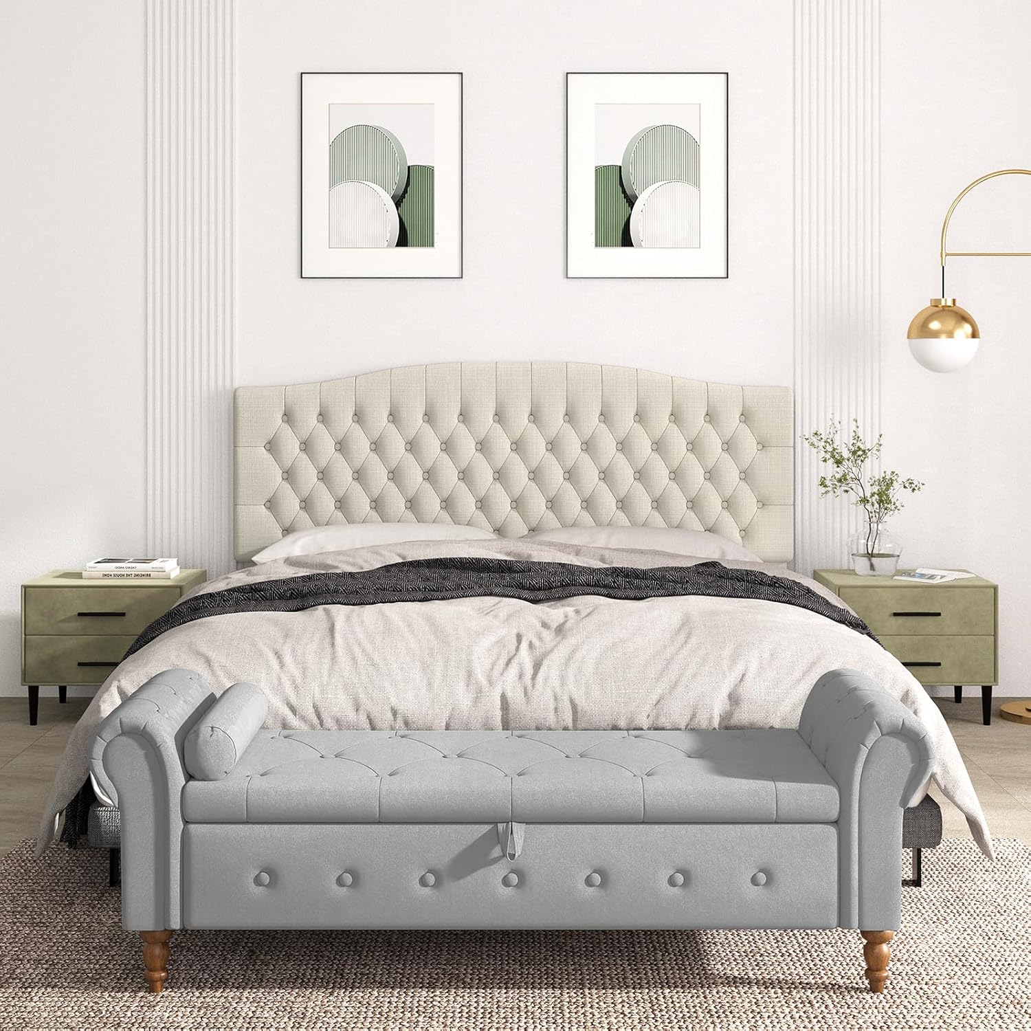 Befurtori King Headboard Only, Upholstered Headboard King Size for Adjustable Bed Linen Tufted Wall Mounted Head Board with Solid Wood Legs, Ivory