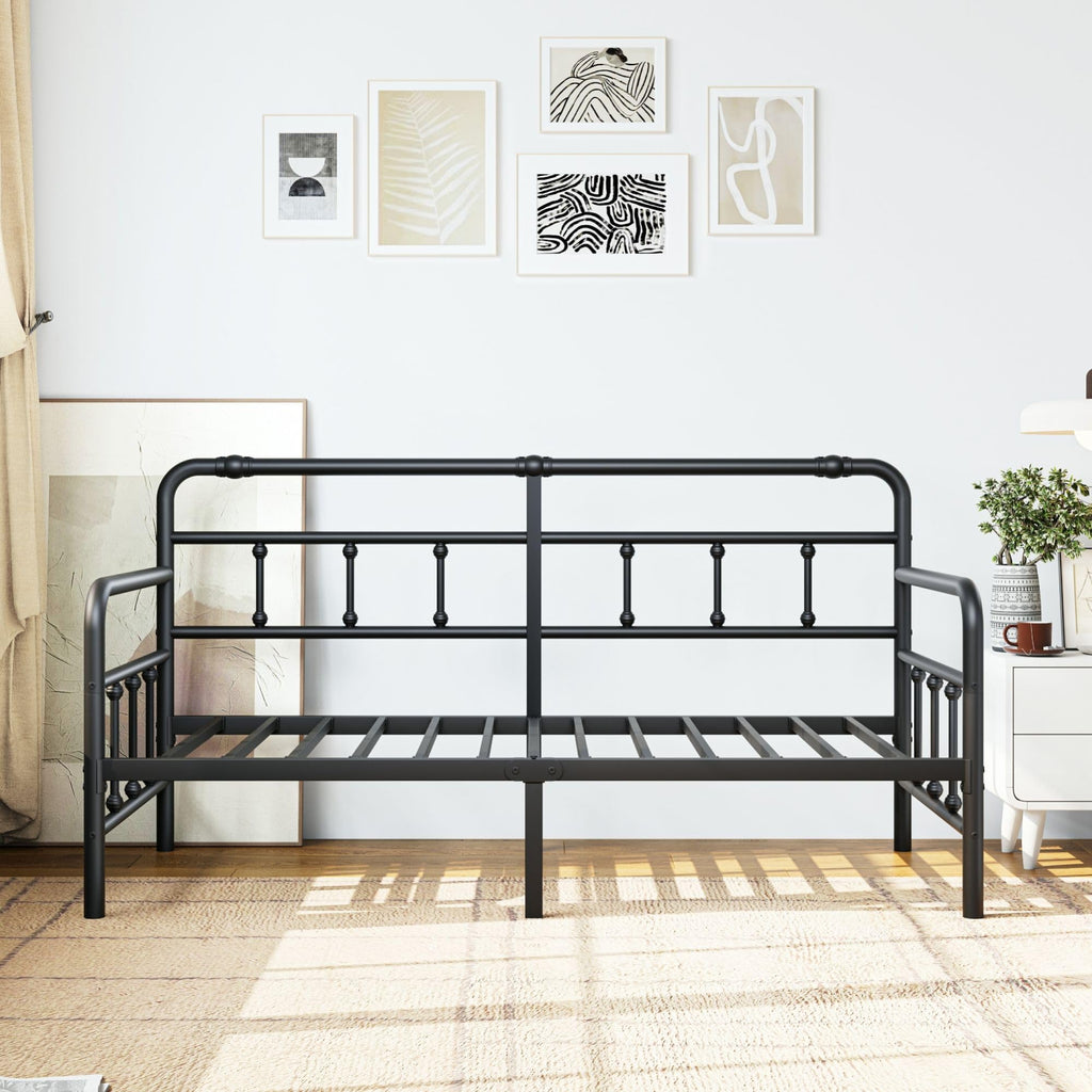 Daybed-Metal-Twin-Bed-Frames - with Modern Headboard,Strong Mattress Foundation with Steel Slats Support,No Box Spring Needed,Black