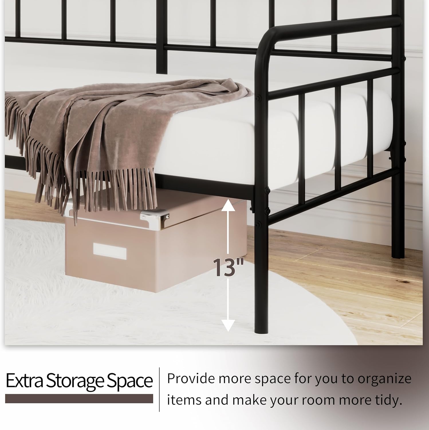Daybed-Metal-Twin-Bed-Frames - with Modern Headboard,Strong Mattress Foundation with Steel Slats Support,No Box Spring Needed,Black