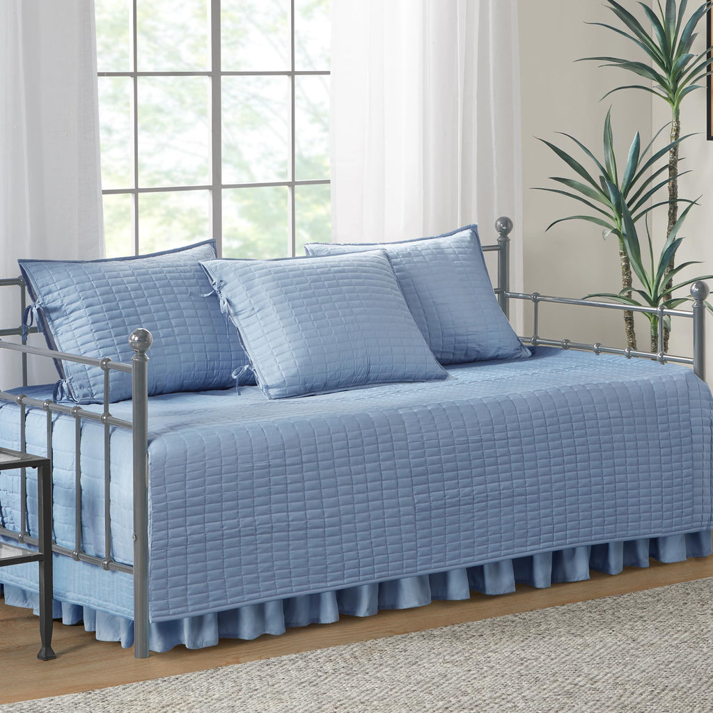 Comfort Spaces Daybed Cover - Luxe Double Sided-Quilting, All Season Cozy Bedding with Bedskirt, Matching Shams, Kienna Grey 75"x39" 5 Piece,100% Microfiber