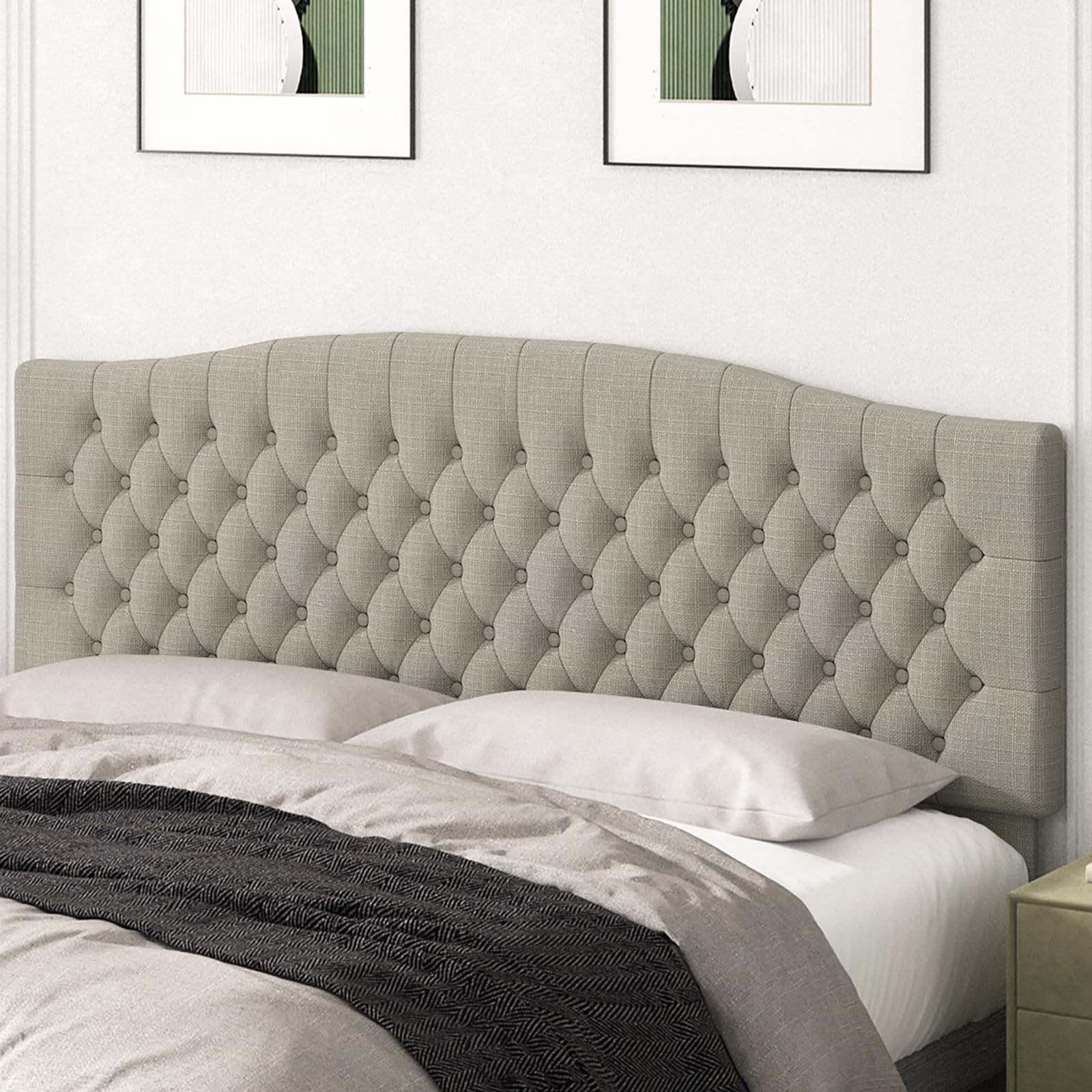 Befurtori King Headboard Only, Upholstered Headboard King Size for Adjustable Bed Linen Tufted Wall Mounted Head Board with Solid Wood Legs, Ivory