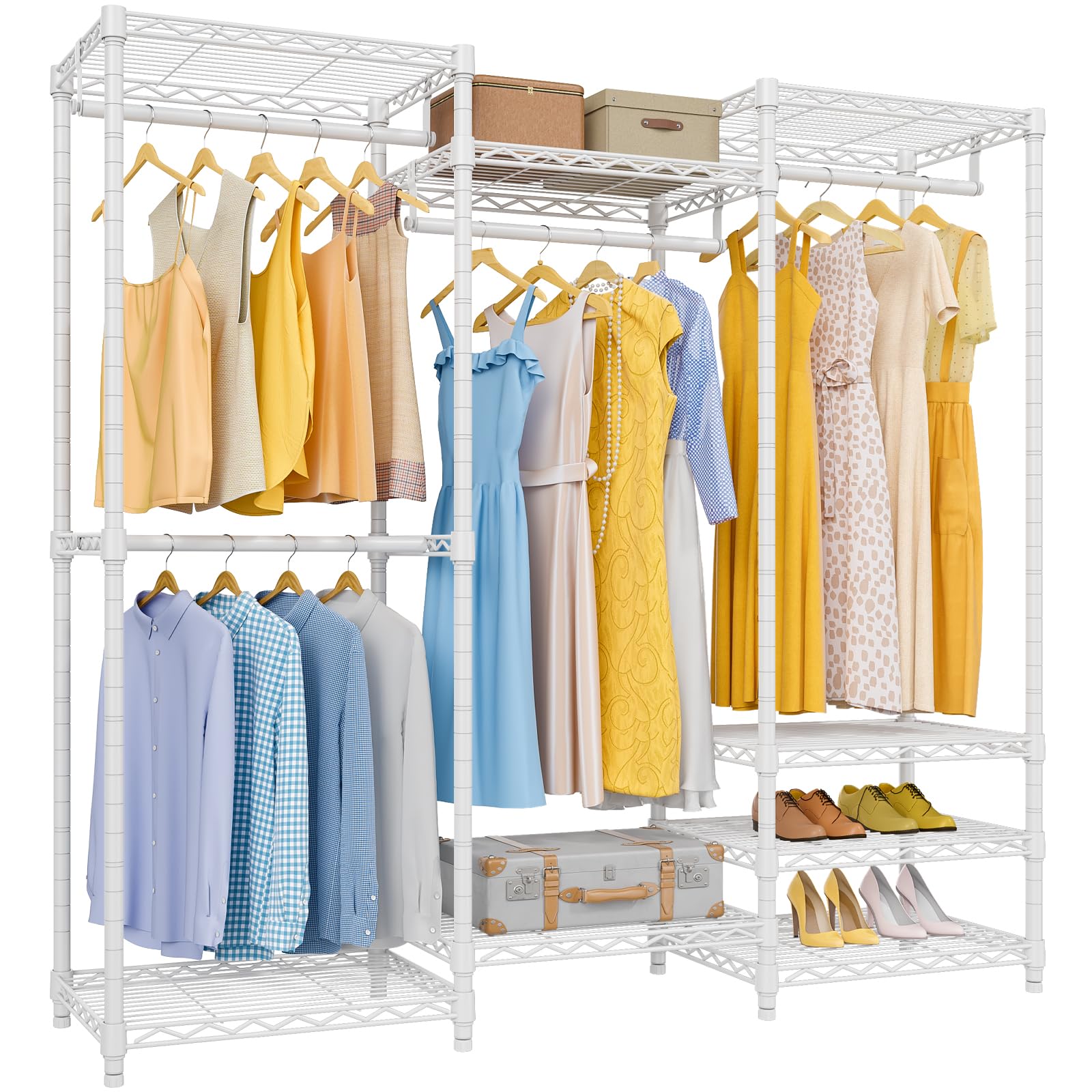 VIPEK V5 Portable Closet Wardrobe Heavy Duty Clothes Rack, Freestanding Clothing Rack with 4 Hang Rods & 8 Shelves, Adjustable Closet Racks, 68.9" L x 15.7" W x 76.4" H, Max Load 890LBS, Black