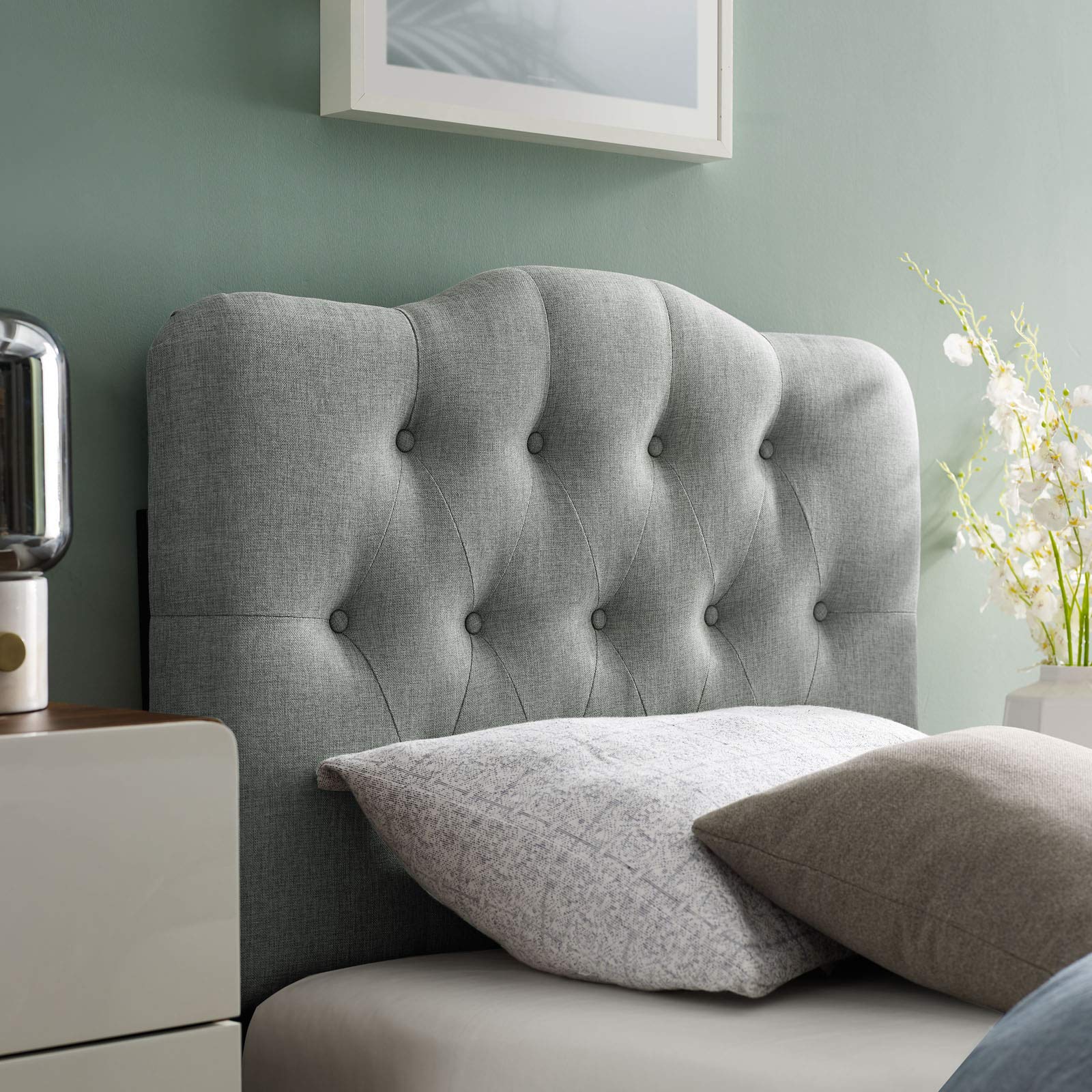Modway Annabel Tufted Button Linen Fabric Upholstered Full Headboard in Ivory