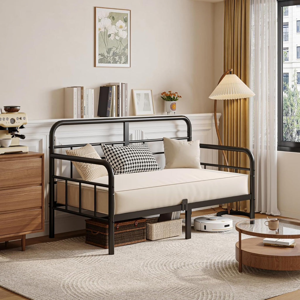Twin Daybed with Headboard,Sofa Day Bed Frame, Heavy Duty Sturdy Metal Slats for Bedroom,Guest Room,Living Room, Easy Assembly, Modern,Space Saving,Black