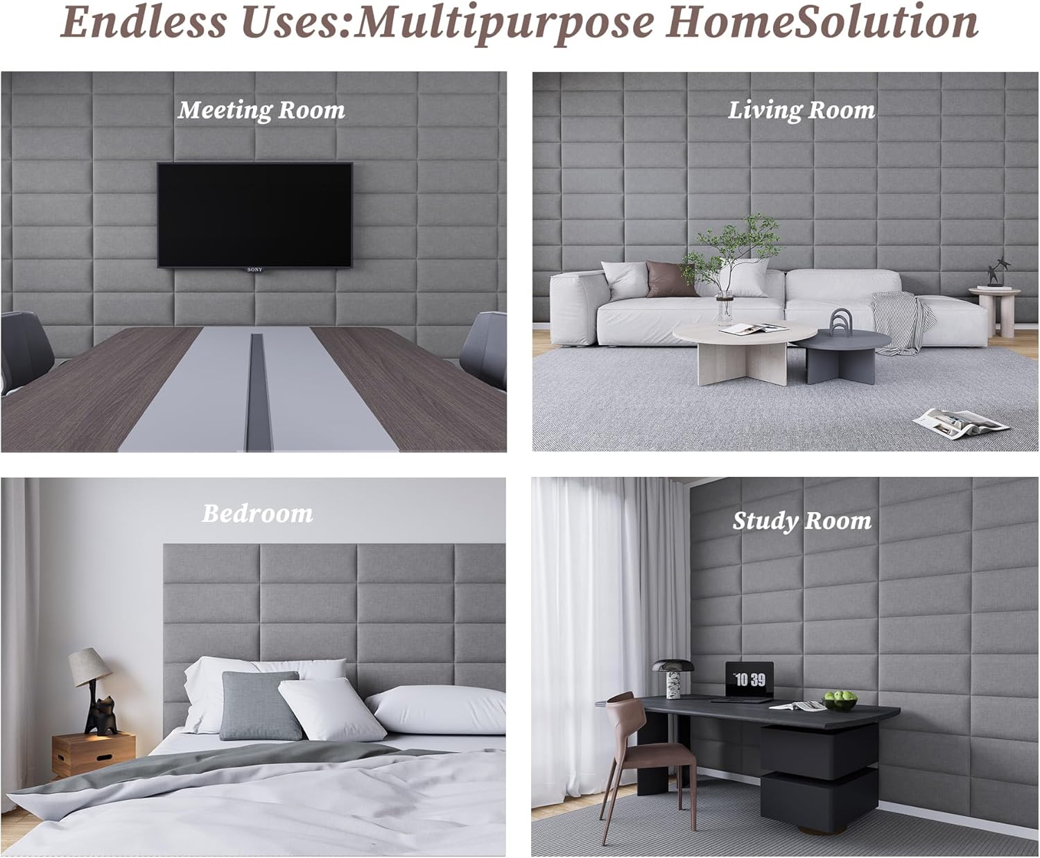 Peel and Stick Upholstered Wall Mounted Headboard Queen Size, 9 Panels Tufted Fabric Headboard,Wall Mounted Headboards, Interior Wall Panels for Bedroom, 10"x24" Dark Grey