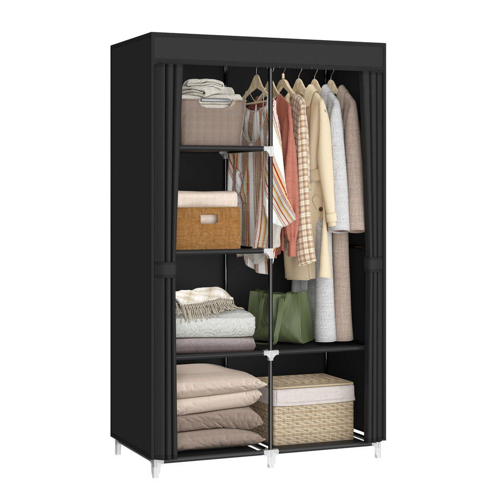MOGELAFOO Portable Closet Wardrobe, 67-Inch Clothes Organizer with 4 Hanging Rods and 8 Shelves, Non-Woven Fabric Cover, Large Capacity Storage for Bedroom and Living Room, Black