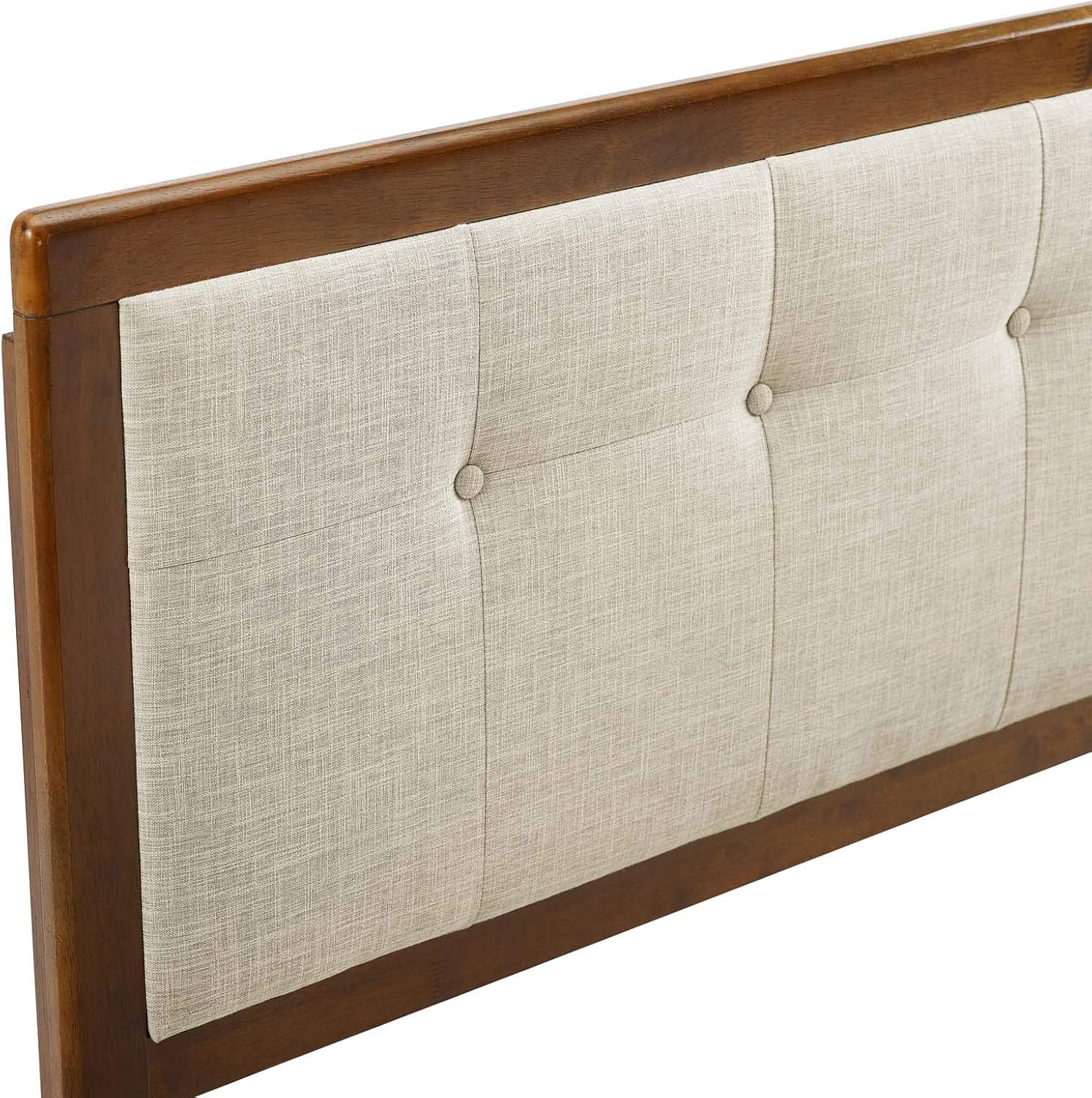 Modway Draper Tufted Full Fabric and Wood Headboard in Walnut Beige