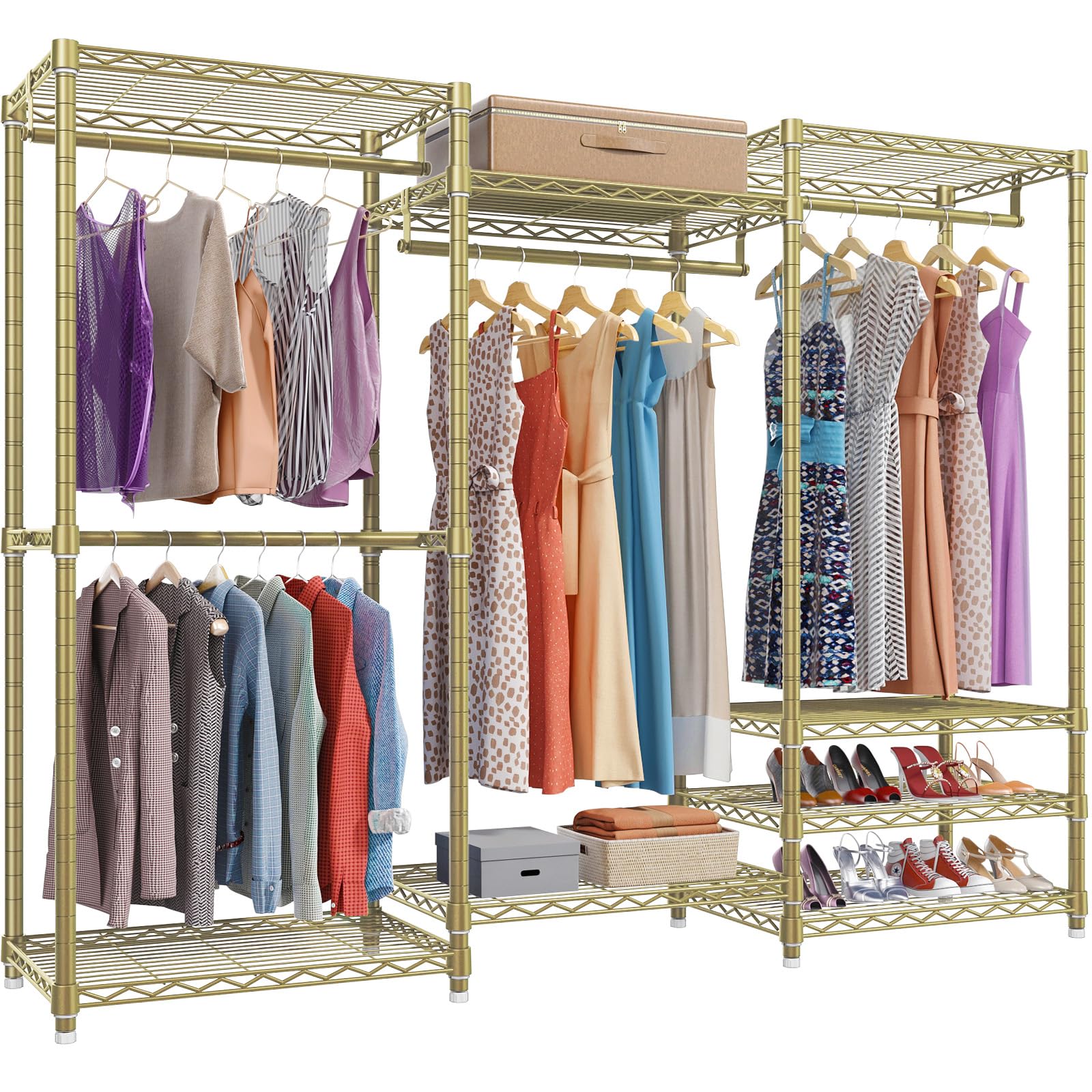 VIPEK V5 Portable Closet Wardrobe Heavy Duty Clothes Rack, Freestanding Clothing Rack with 4 Hang Rods & 8 Shelves, Adjustable Closet Racks, 68.9" L x 15.7" W x 76.4" H, Max Load 890LBS, Black