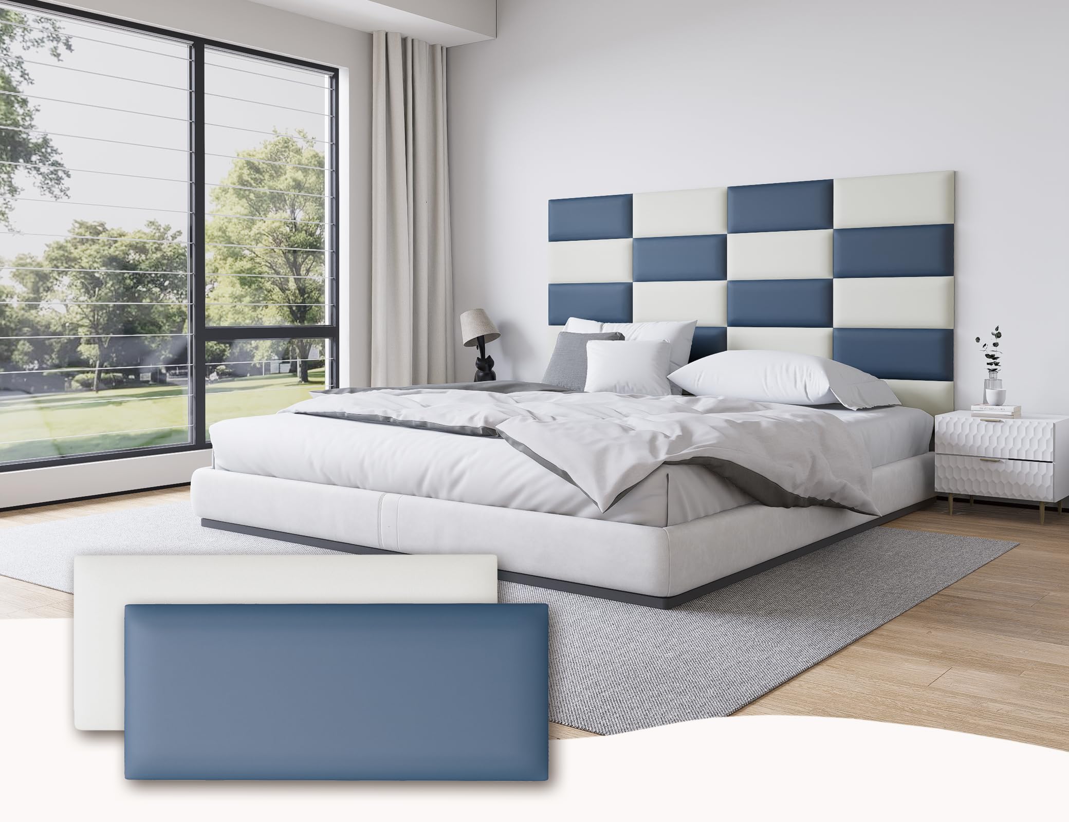 Peel and Stick Upholstered Wall Mounted Headboard Queen Size, 9 Panels Tufted Fabric Headboard,Wall Mounted Headboards, Interior Wall Panels for Bedroom, 10"x24" Dark Grey