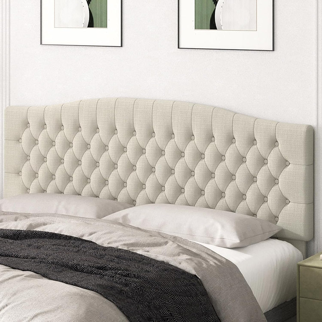 Befurtori King Headboard Only, Upholstered Headboard King Size for Adjustable Bed Linen Tufted Wall Mounted Head Board with Solid Wood Legs, Ivory