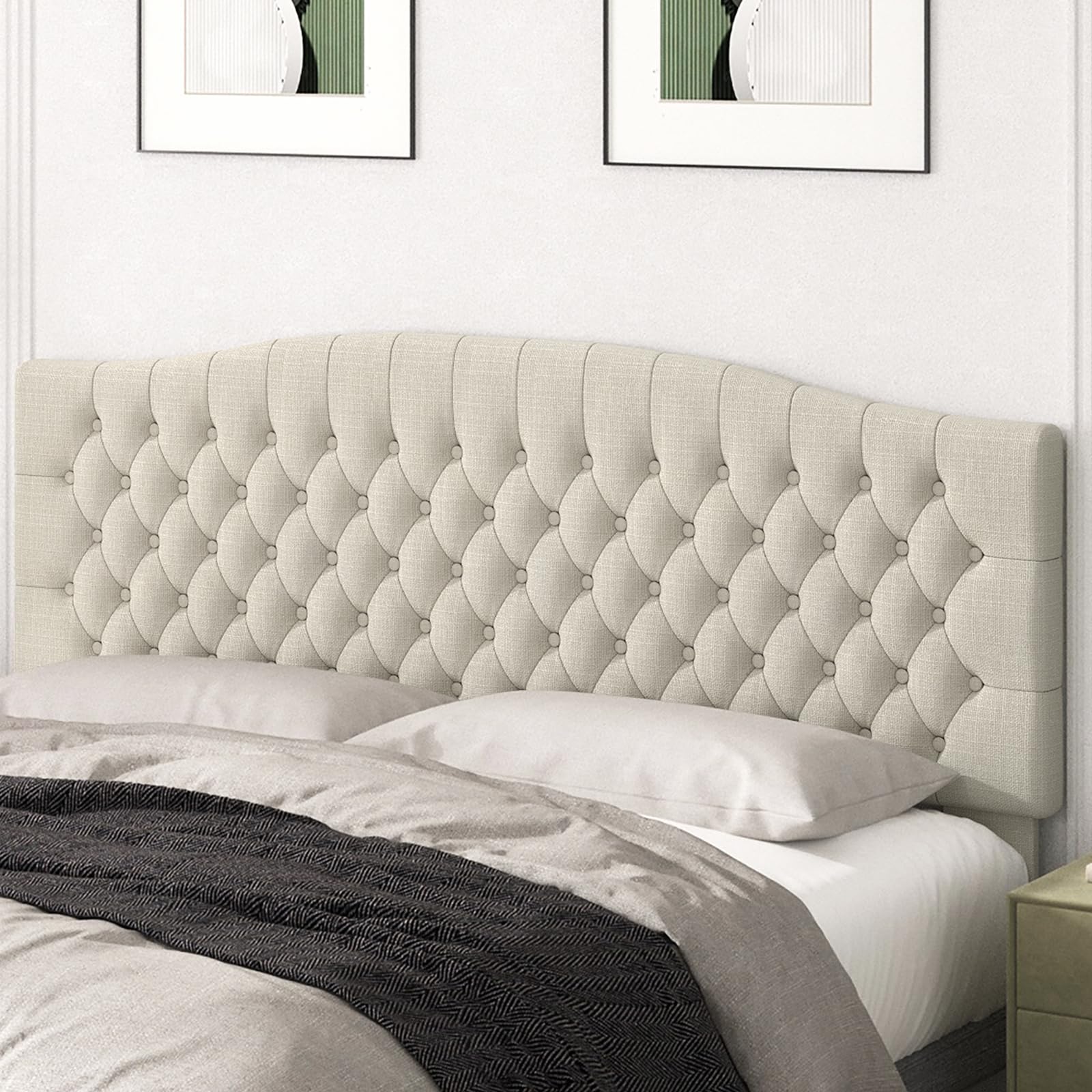 Befurtori King Headboard Only, Upholstered Headboard King Size for Adjustable Bed Linen Tufted Wall Mounted Head Board with Solid Wood Legs, Ivory