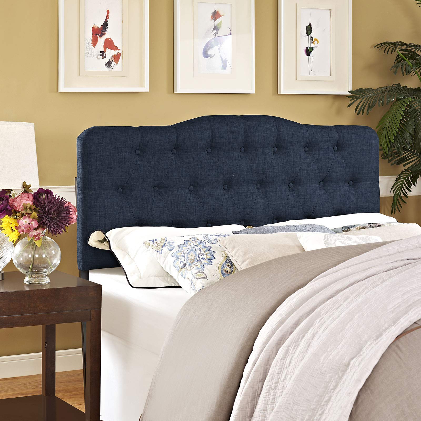 Modway Annabel Tufted Button Linen Fabric Upholstered Full Headboard in Ivory
