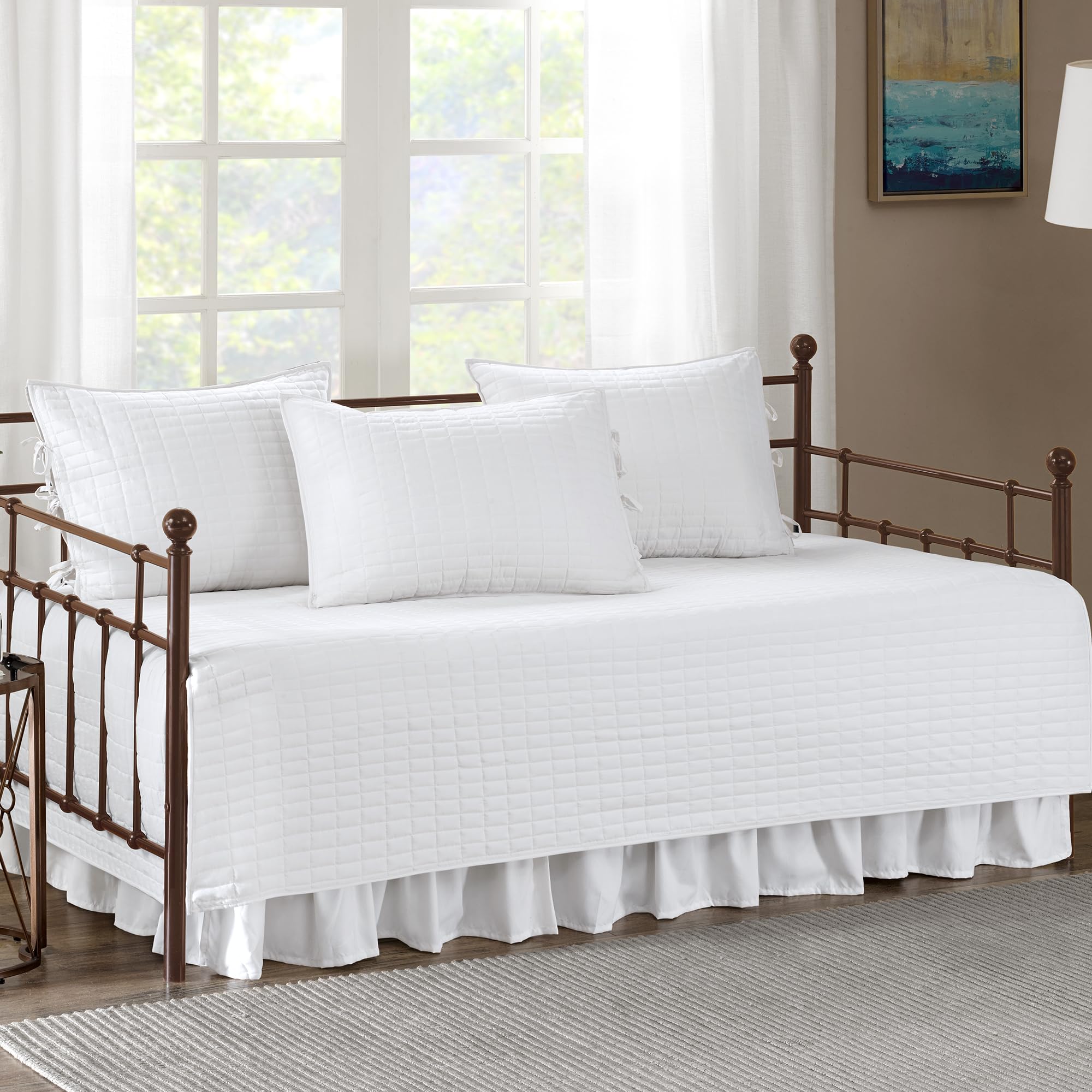 Comfort Spaces Daybed Cover - Luxe Double Sided-Quilting, All Season Cozy Bedding with Bedskirt, Matching Shams, Kienna Grey 75"x39" 5 Piece,100% Microfiber