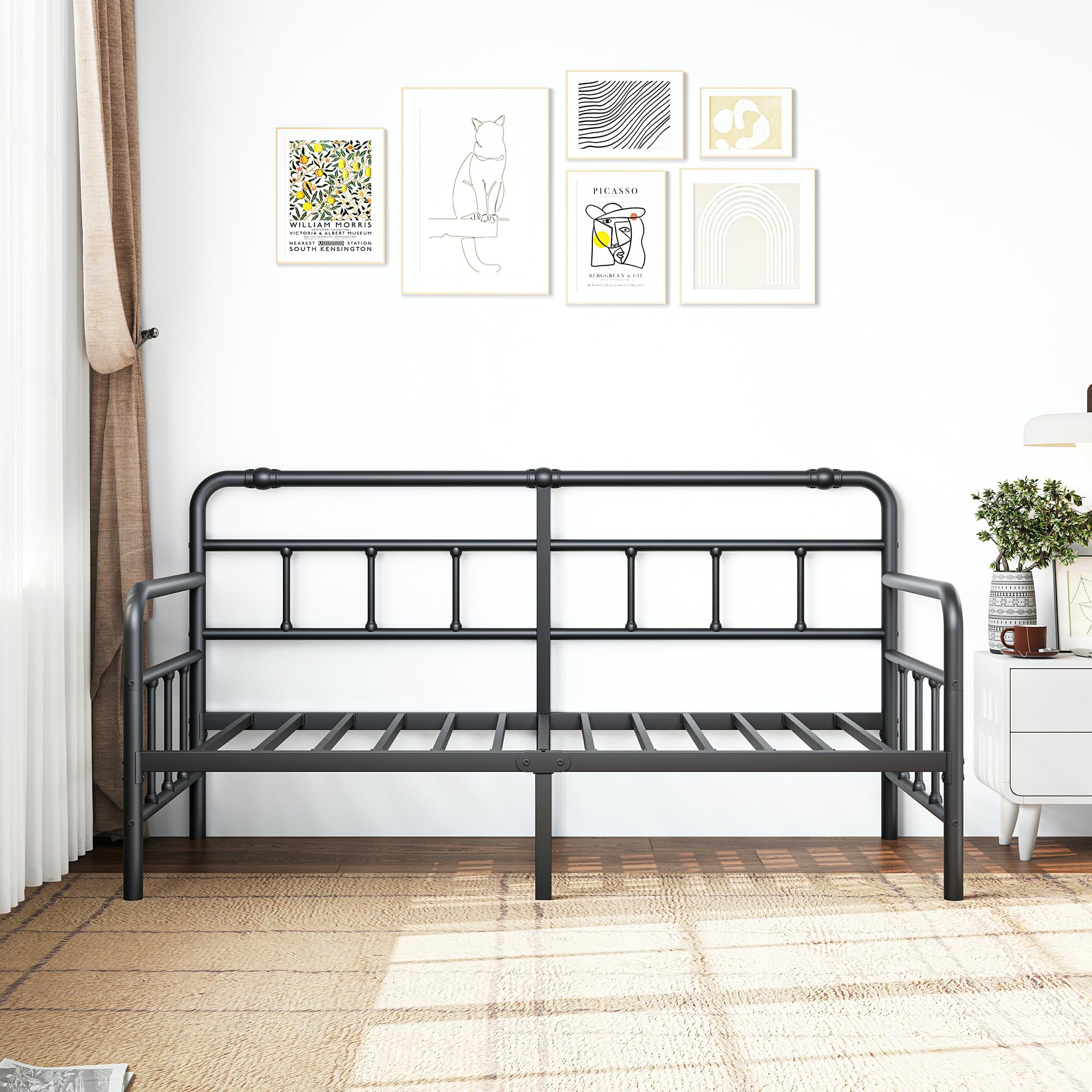Daybed-Metal-Twin-Bed-Frames - with Modern Headboard,Strong Mattress Foundation with Steel Slats Support,No Box Spring Needed,Black