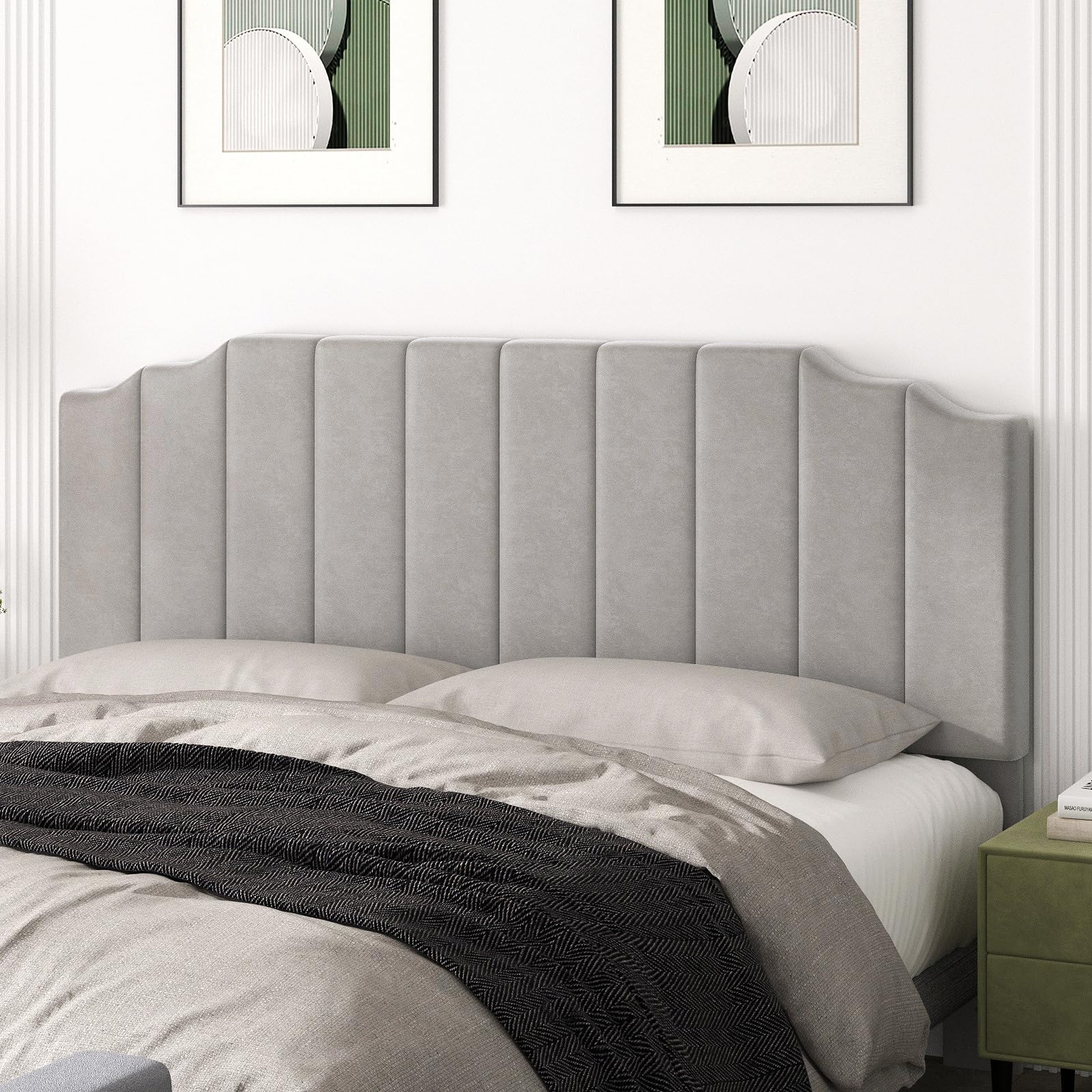 Befurtori King Size Headboard Only, Linen Wall Mounted Headboard King for Adjustable Bed Modern Upholstered Head Board Easy Assembly, Beige